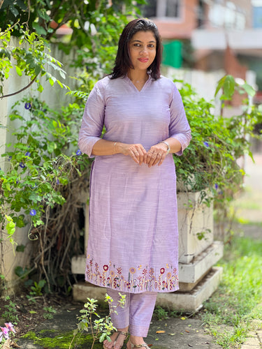 Floral Machine Embroidery Design Raw Silk Kurta Material | DN607