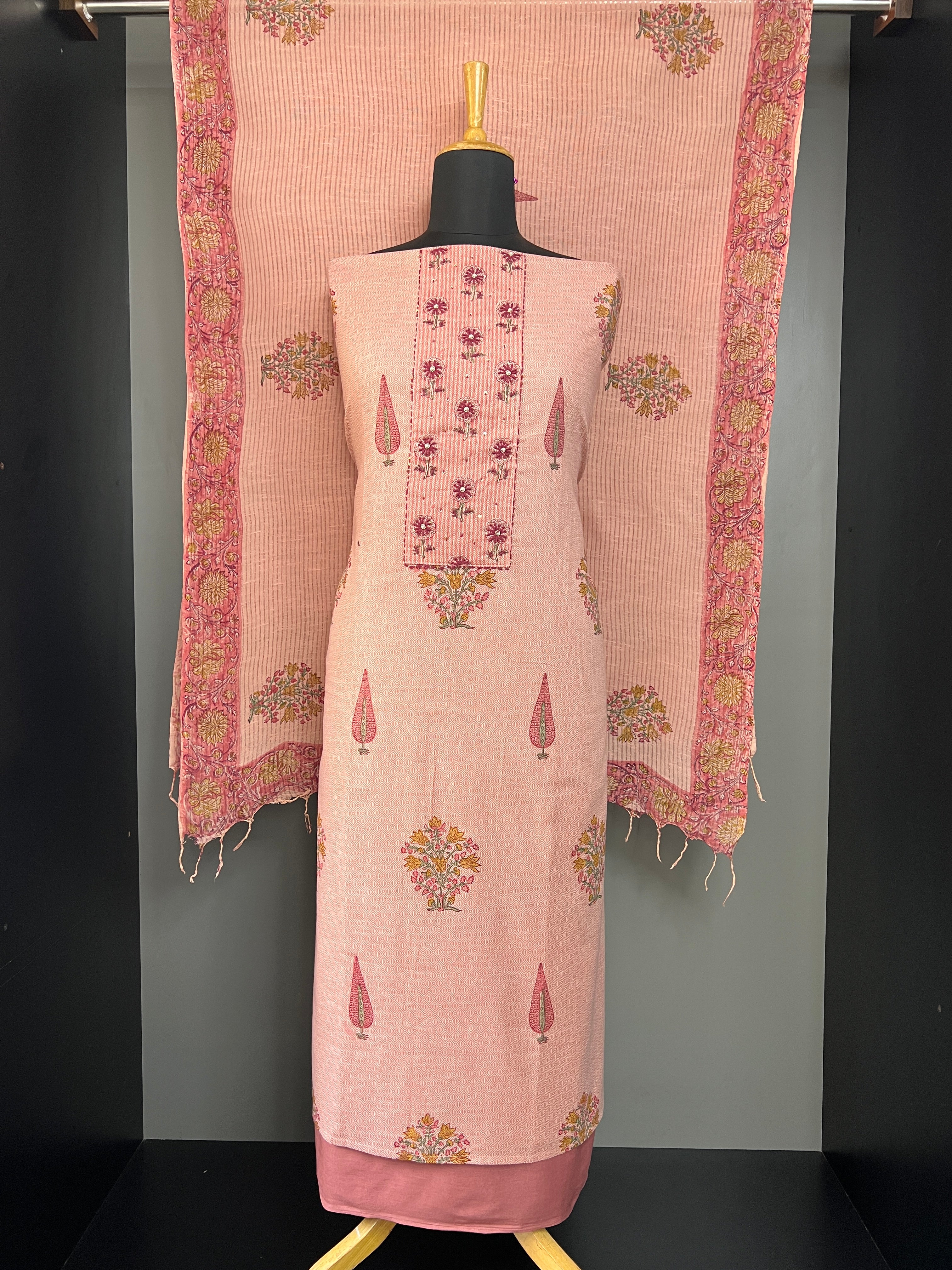Honeycomb Patterned Semi LInen Salwar Set | SSC198