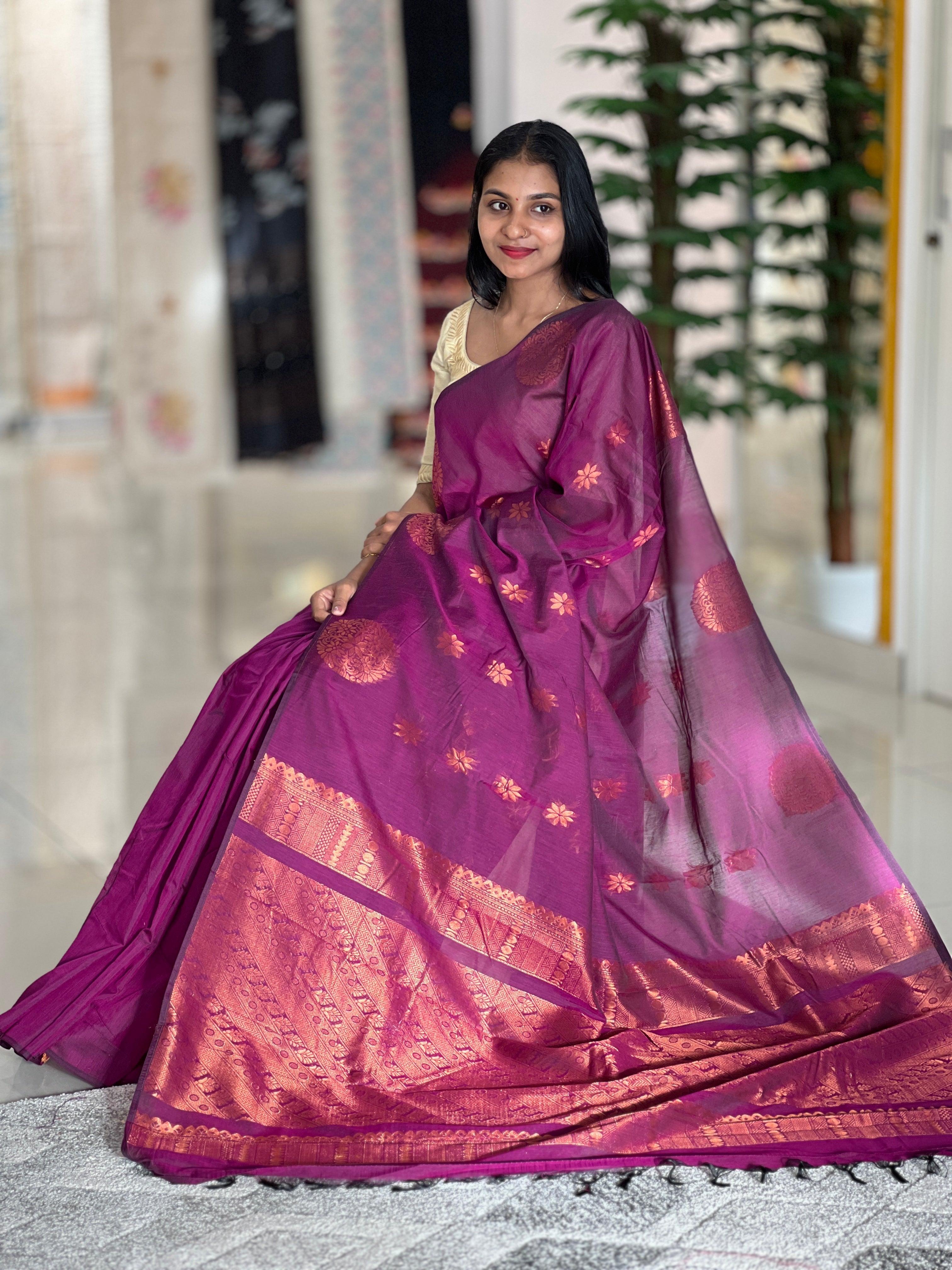 Semi Silk Saree With Copper Zari Woven Butas | KRK480