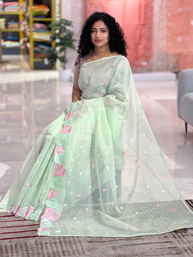 Leaf Embroidery Border Pattern Kota Blended Saree | SHC161