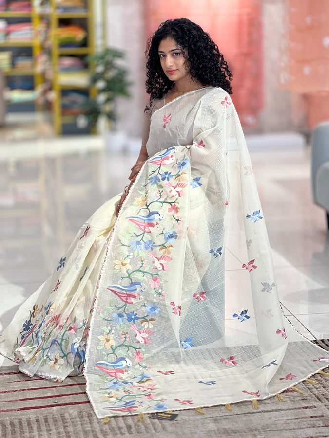 Embroidered Check Organza Saree | SHC148