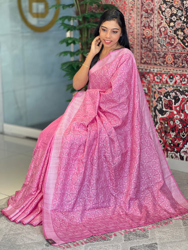Thread Embroidery Geometric Patterned Semi Tussar Saree | SUN281