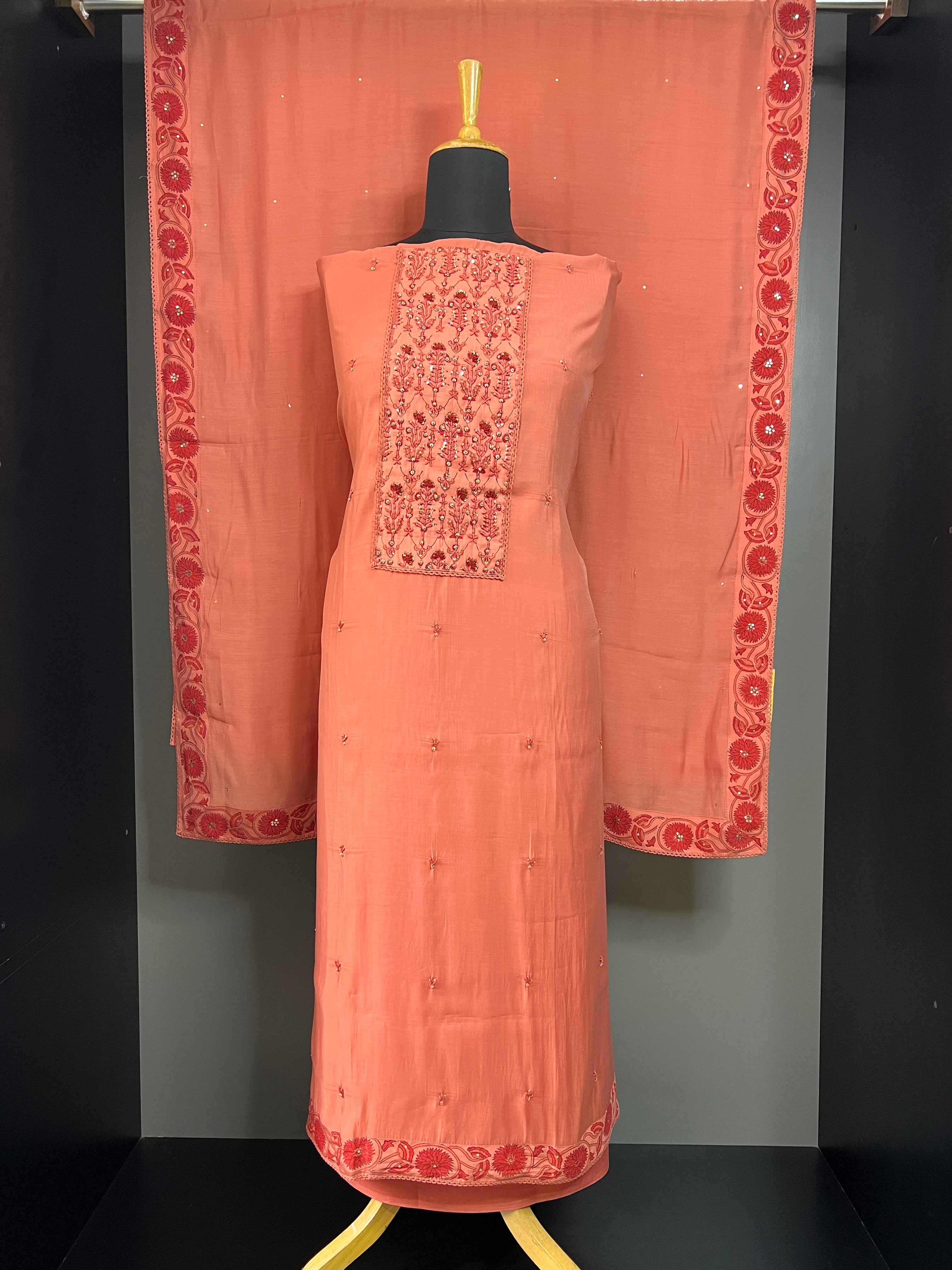 Hand Embroidery & Sequins Detailed Mul Chanderi Salwar Set |SSC195