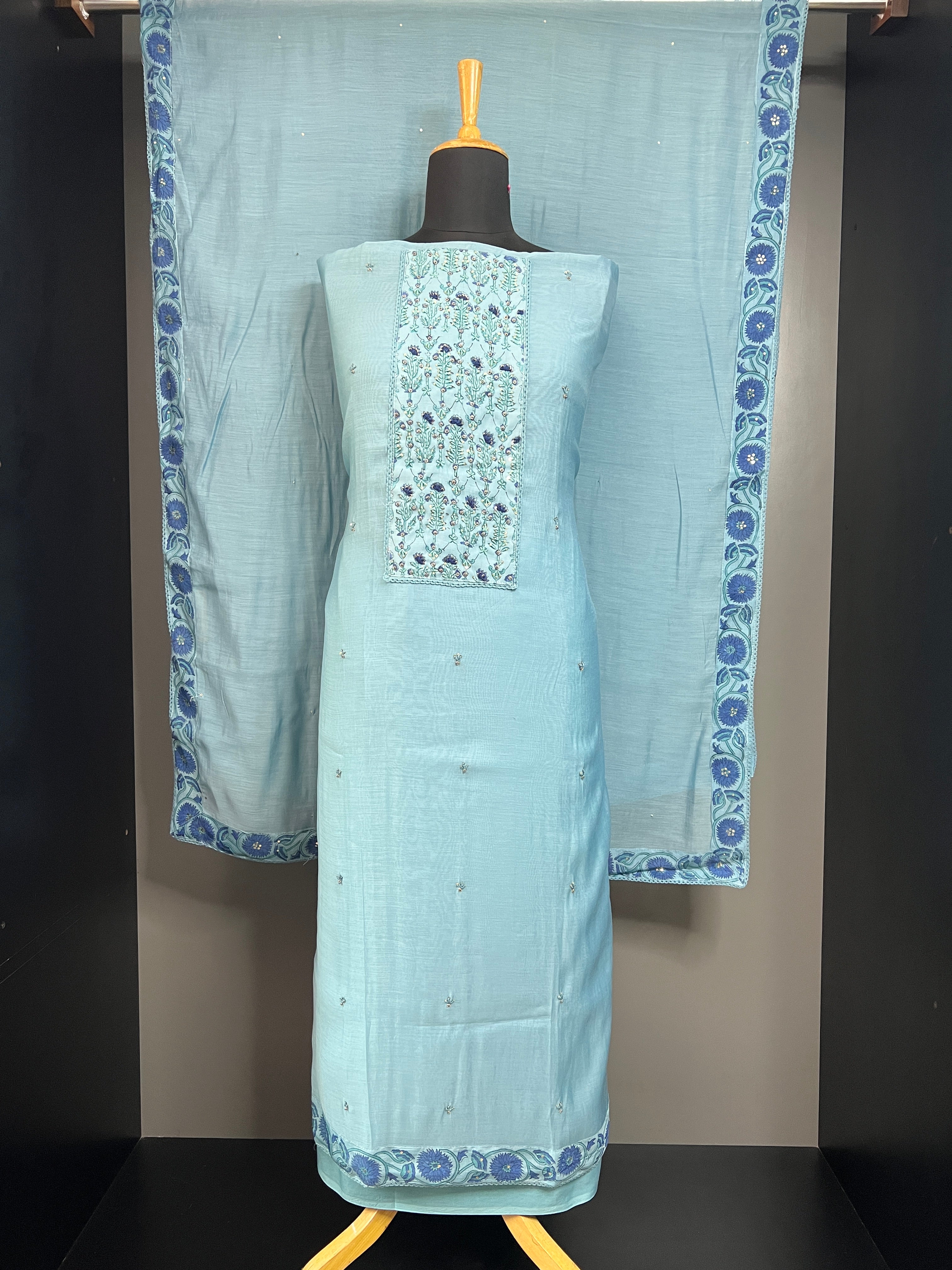 Hand Embroidery & Sequins Detailed Mul Chanderi Salwar Set |SSC196