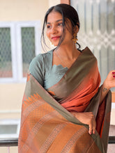 Copper & Antique Golden Zari Weaving Semi Silk Saree | TR149