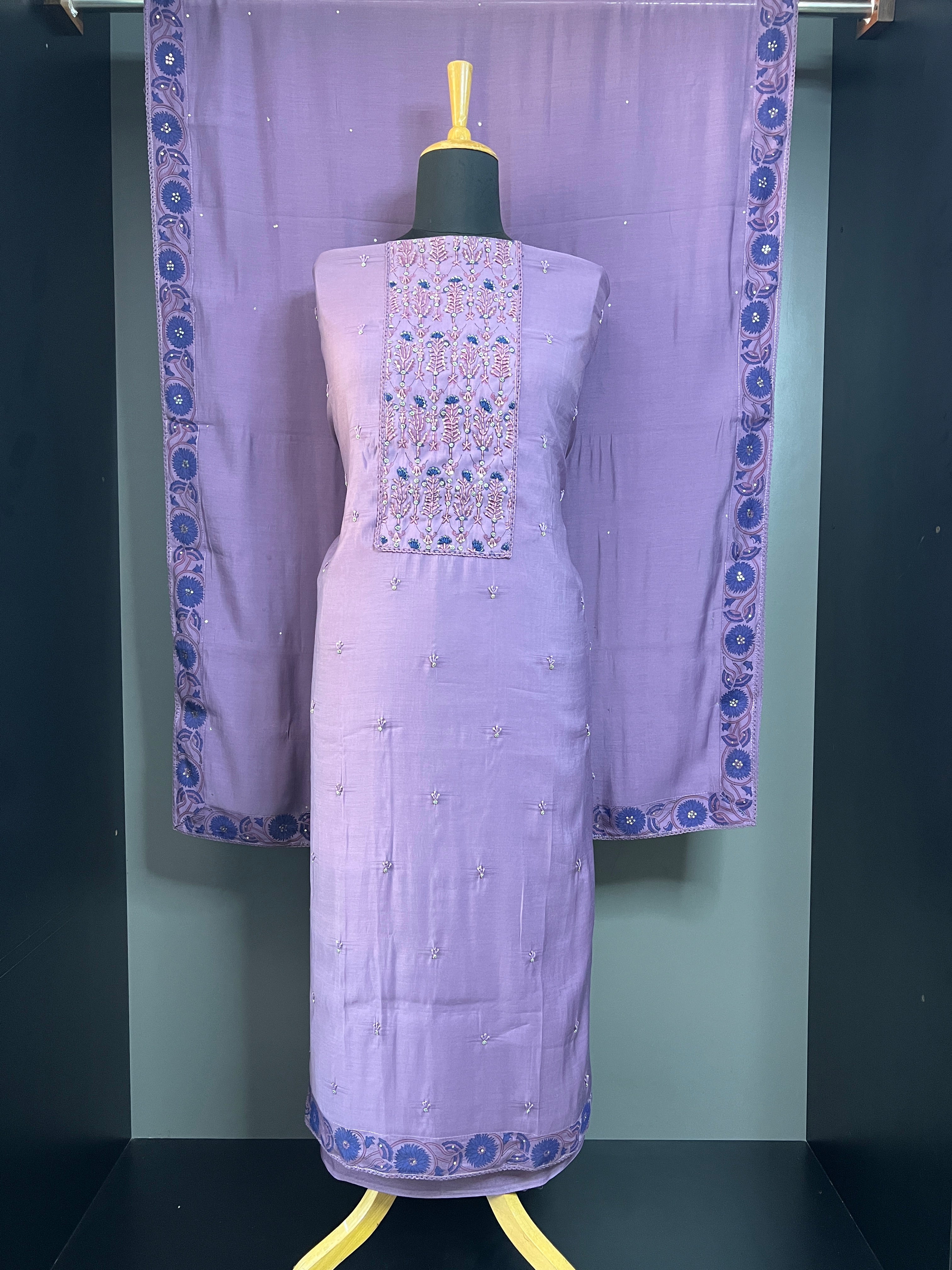 Hand Embroidery & Sequins Detailed Mul Chanderi Salwar Set  |SSC193