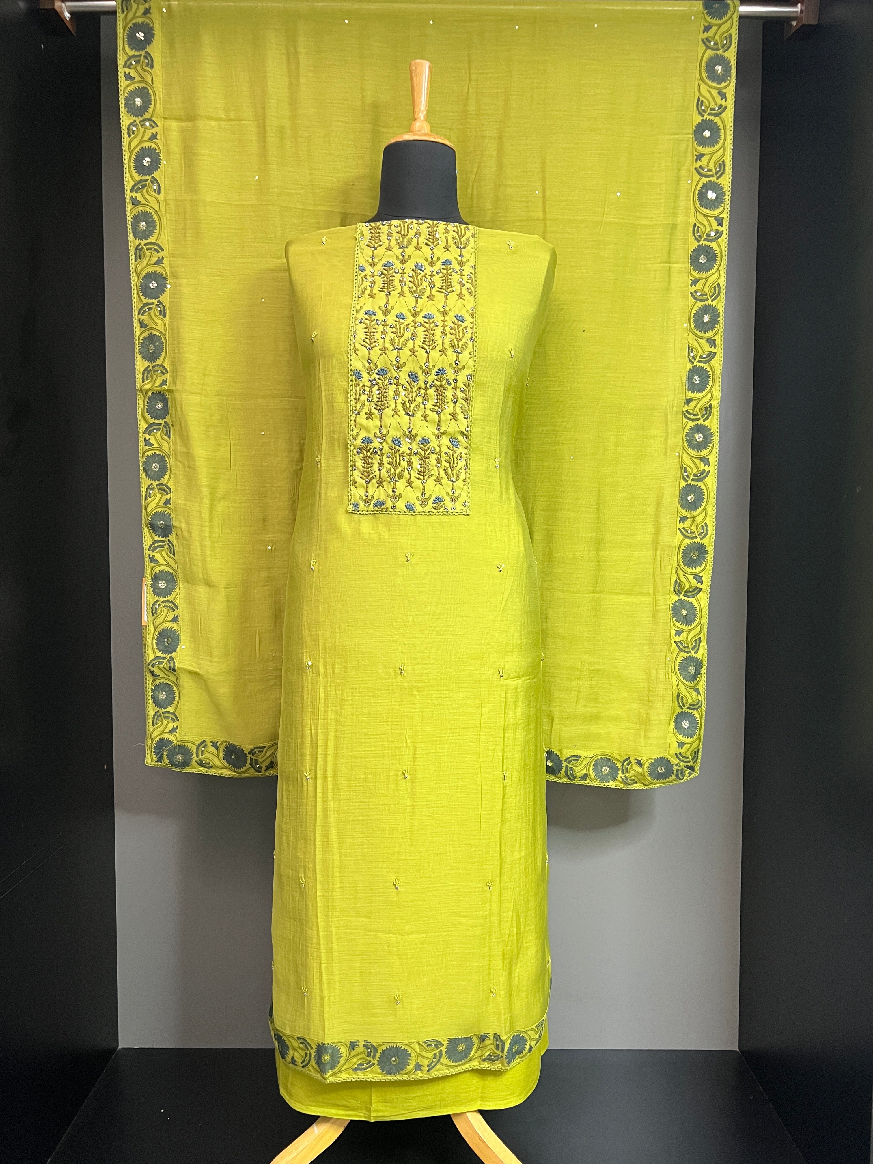 Hand Embroidery & Sequins Detailed Mul Chanderi Salwar Set  |SSC194