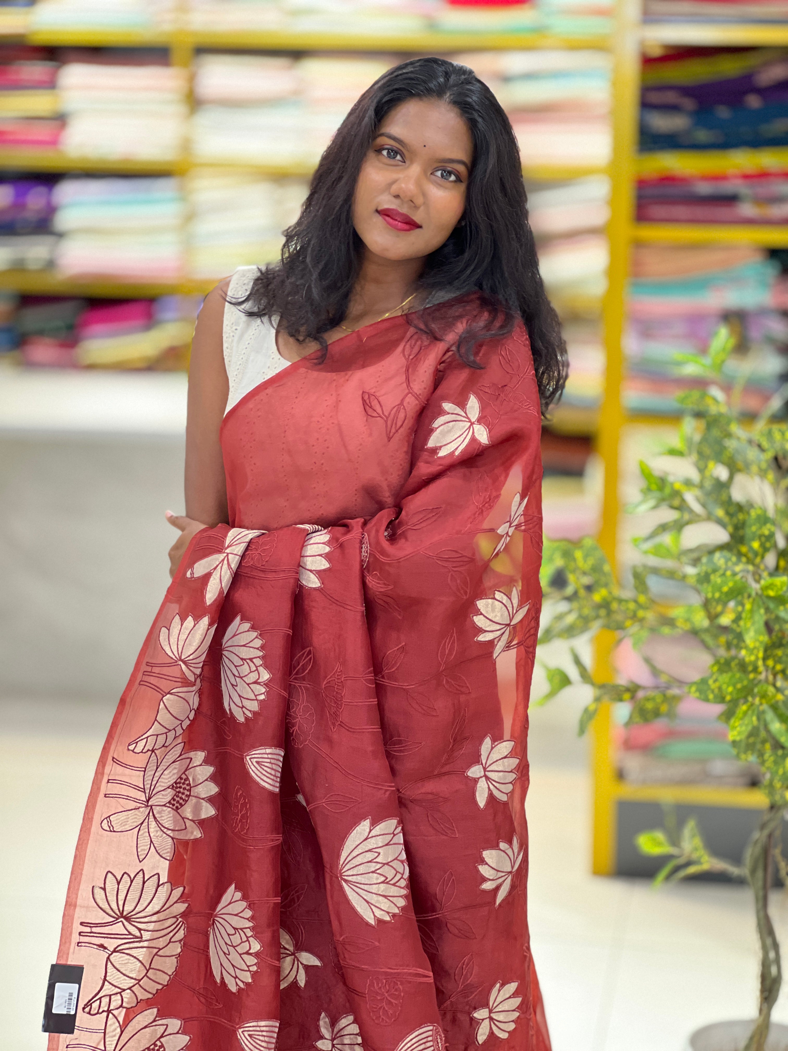 Floral Applique Work Detailed Pure Organza Saree | MM178