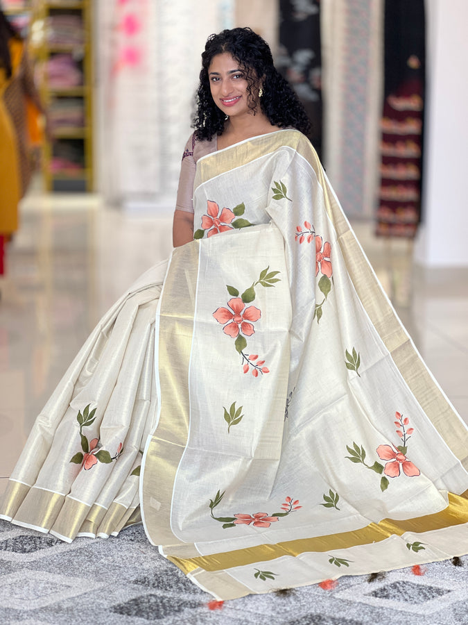 Printed Floral Design Tissue Saree | BLD444