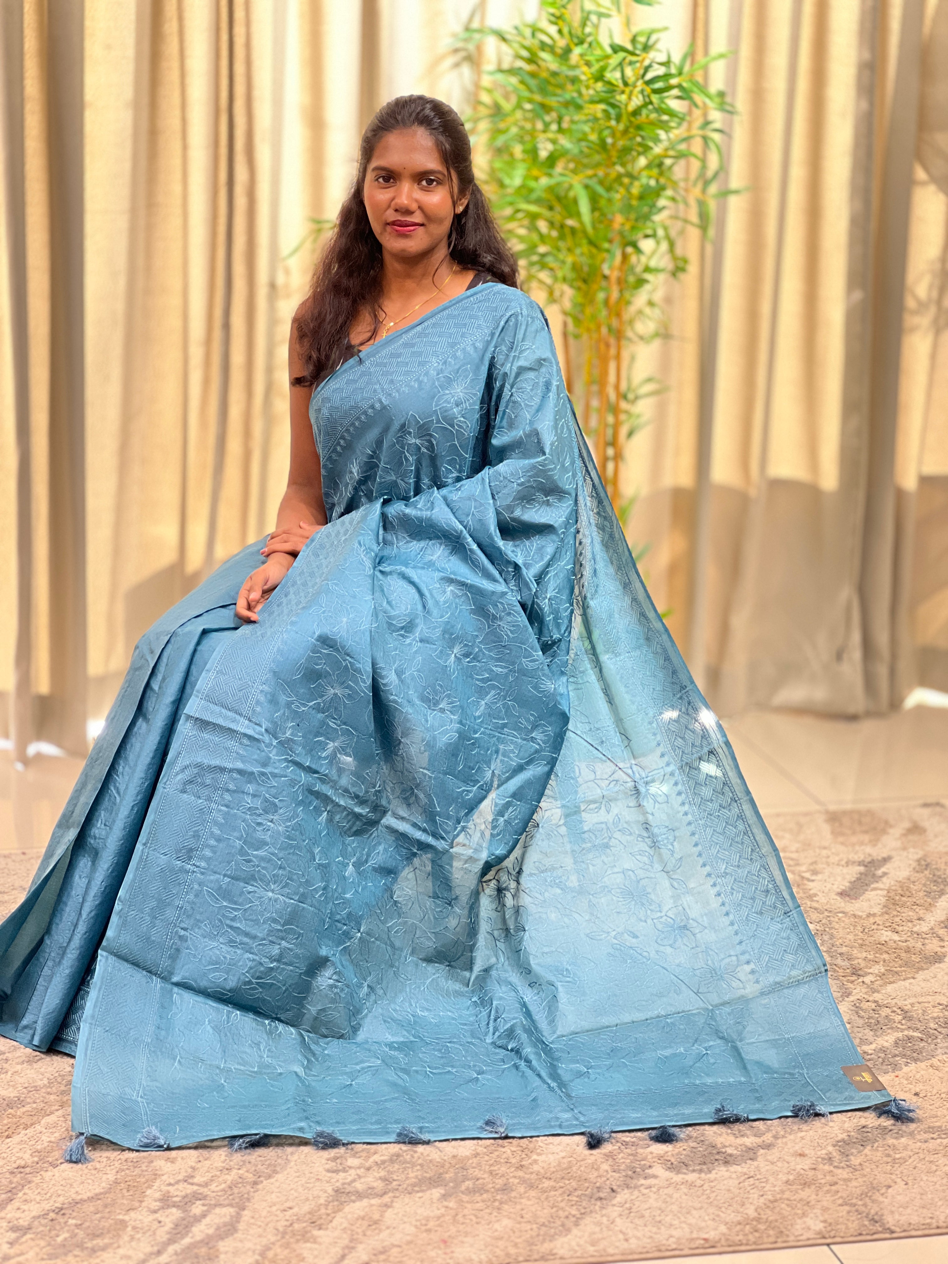 Embroidered Pattern Tussar Saree | ZSS114