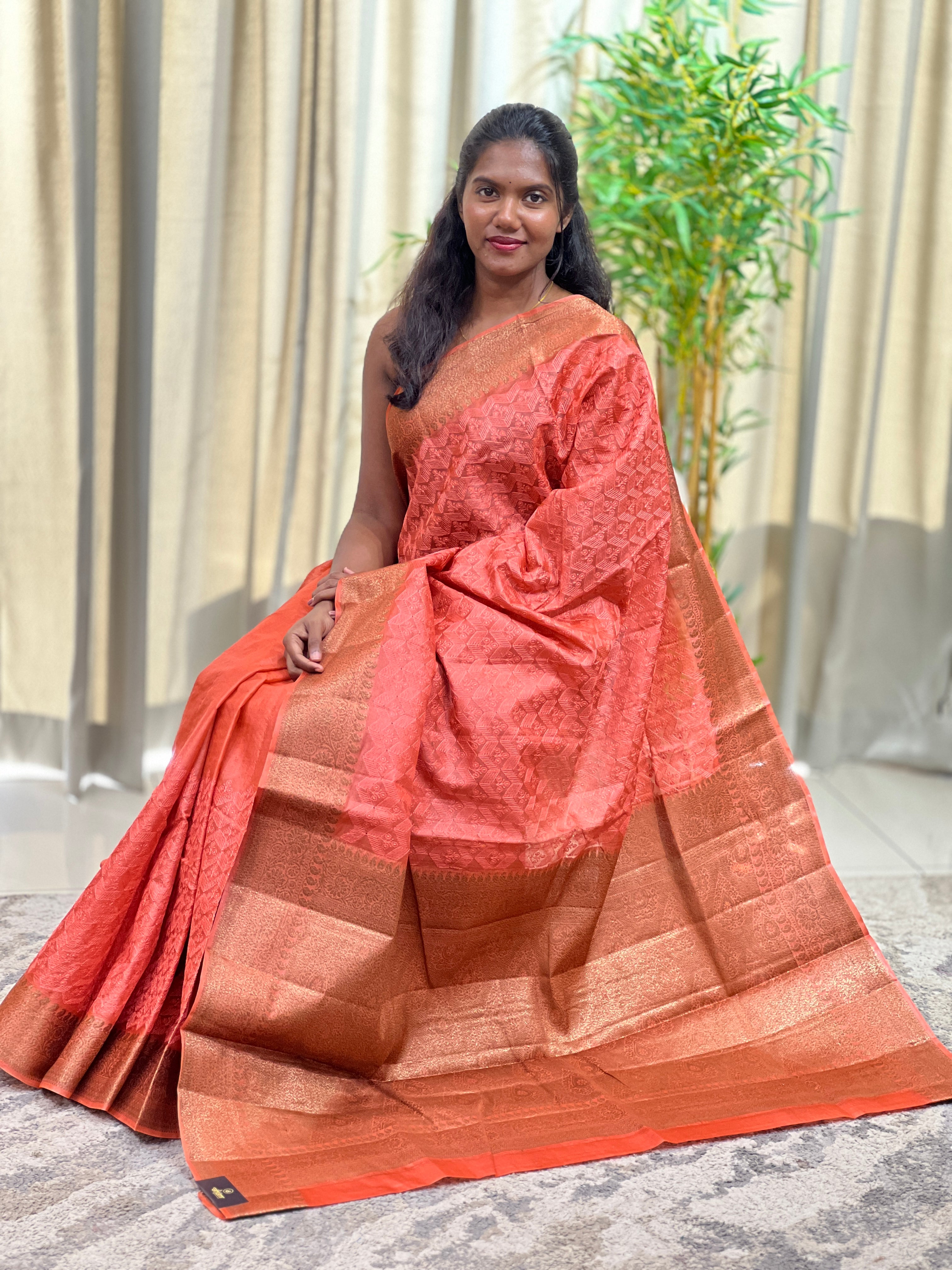 Check Patterned Embroidered Tussar Saree | ZSS102