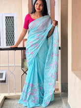 Computerized Machine Floral Embroidery Silky Kota Saree |  NHH225