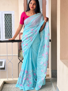 Computerized Machine Floral Embroidery Silky Kota Saree |  NHH225