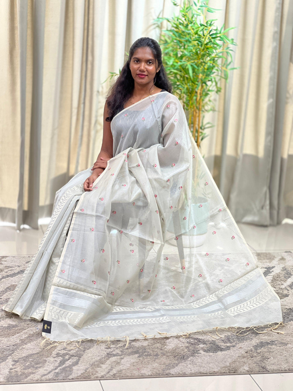 Embroidery Pattern Tissue Saree | MB183
