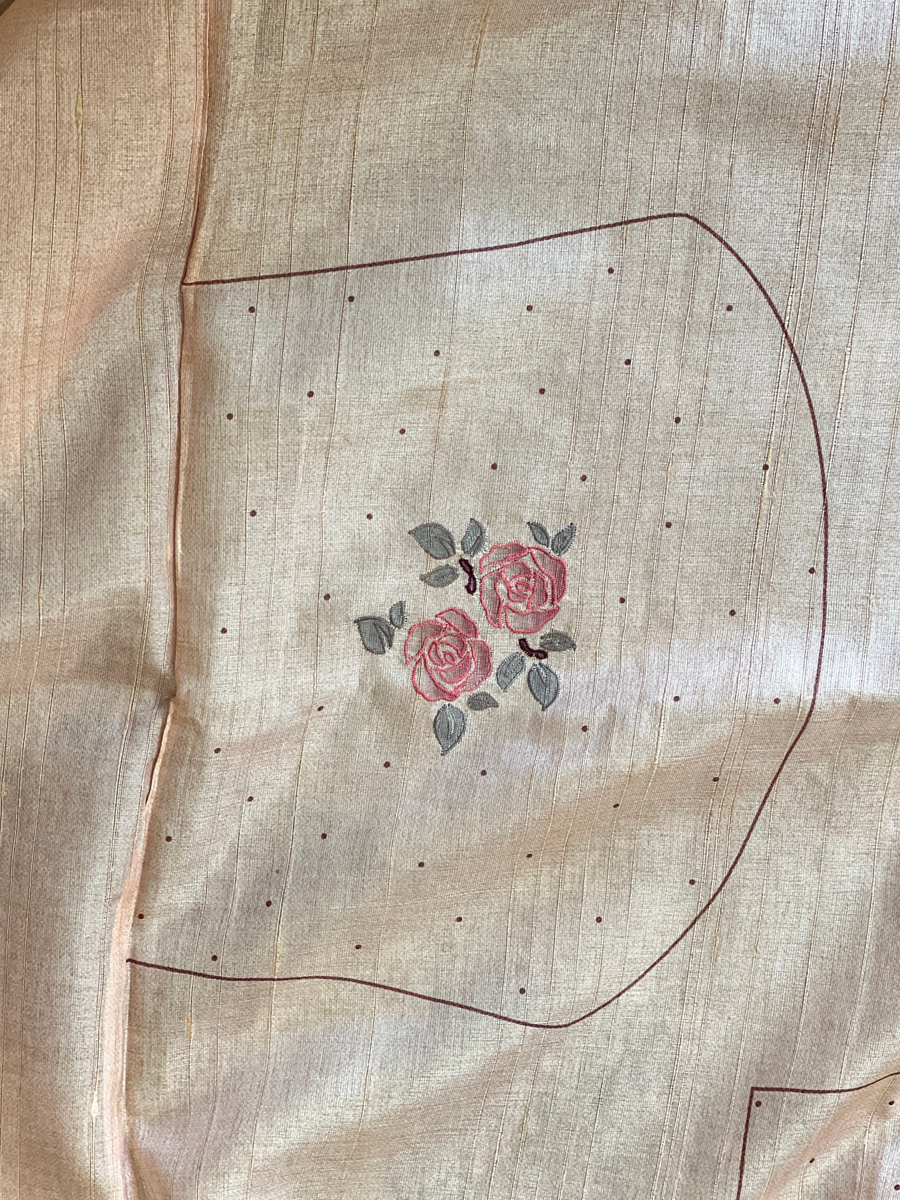 Floral Applique With Embroidery Detailed Noil Tussar Finish Saree | BLD1470