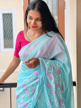 Computerized Machine Floral Embroidery Silky Kota Saree |  NHH225