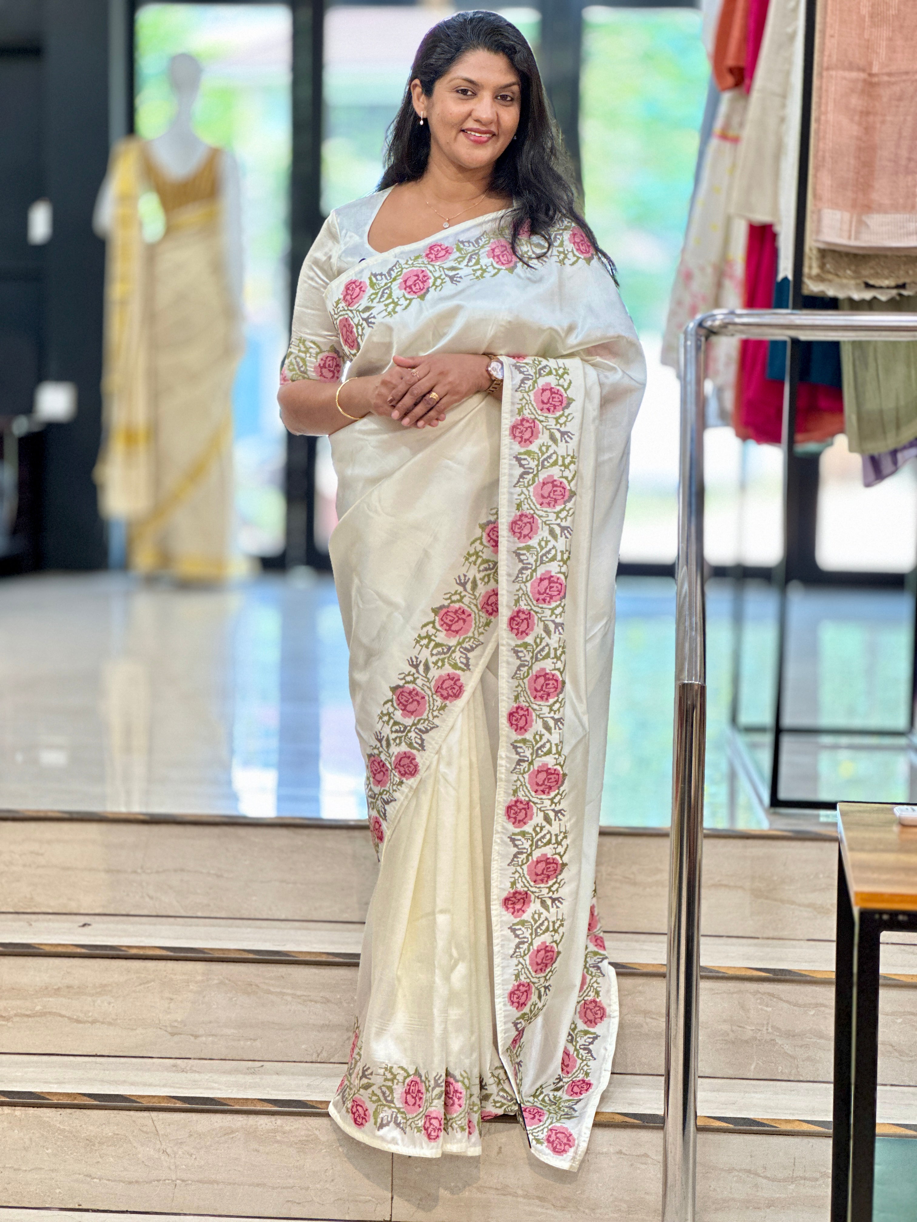 Embroidery Stitched Semi Tussar Saree |SUN781