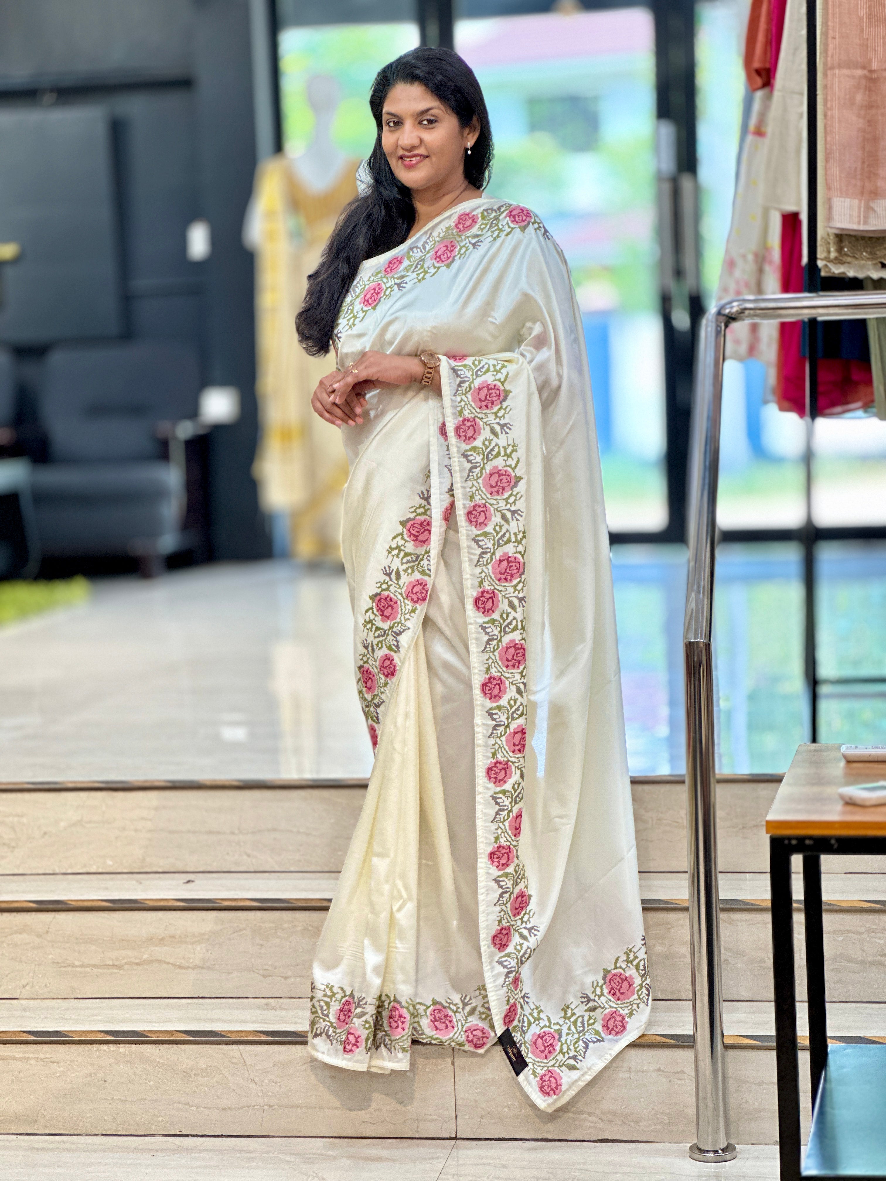 Embroidery Stitched Semi Tussar Saree |SUN781