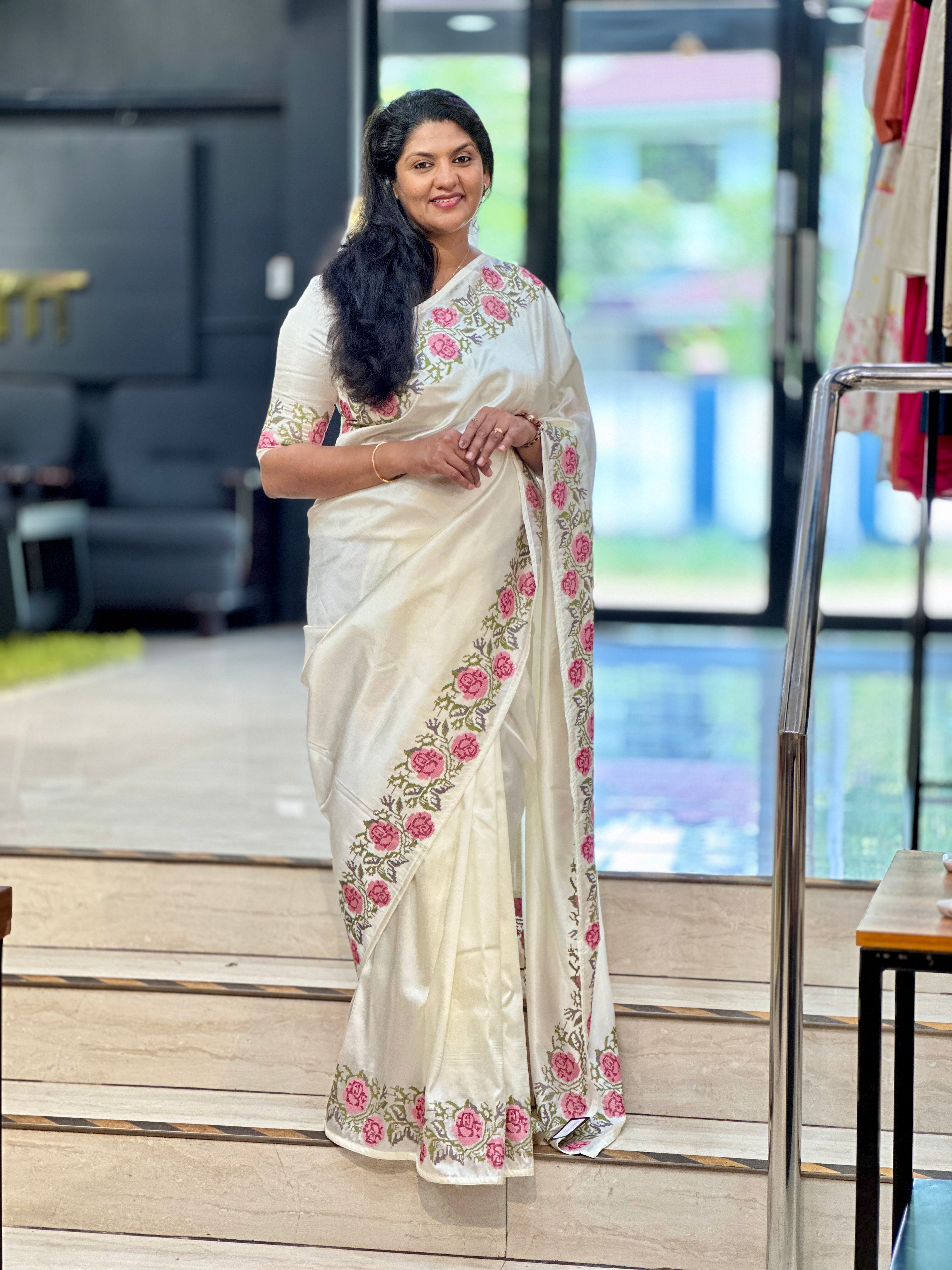 Embroidery Stitched Semi Tussar Saree |SUN781