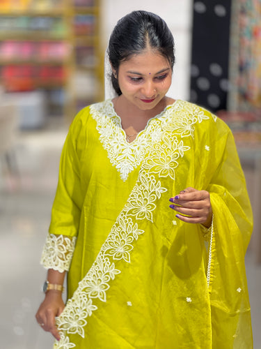 Machine Embroidery Patterned Muslin Finish Kurta Set | FW322