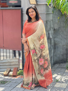 Digital Floral Printed Chanderi Saree | SSN353