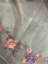 Floral Embroidery Borders Tissue Saree | SHC156