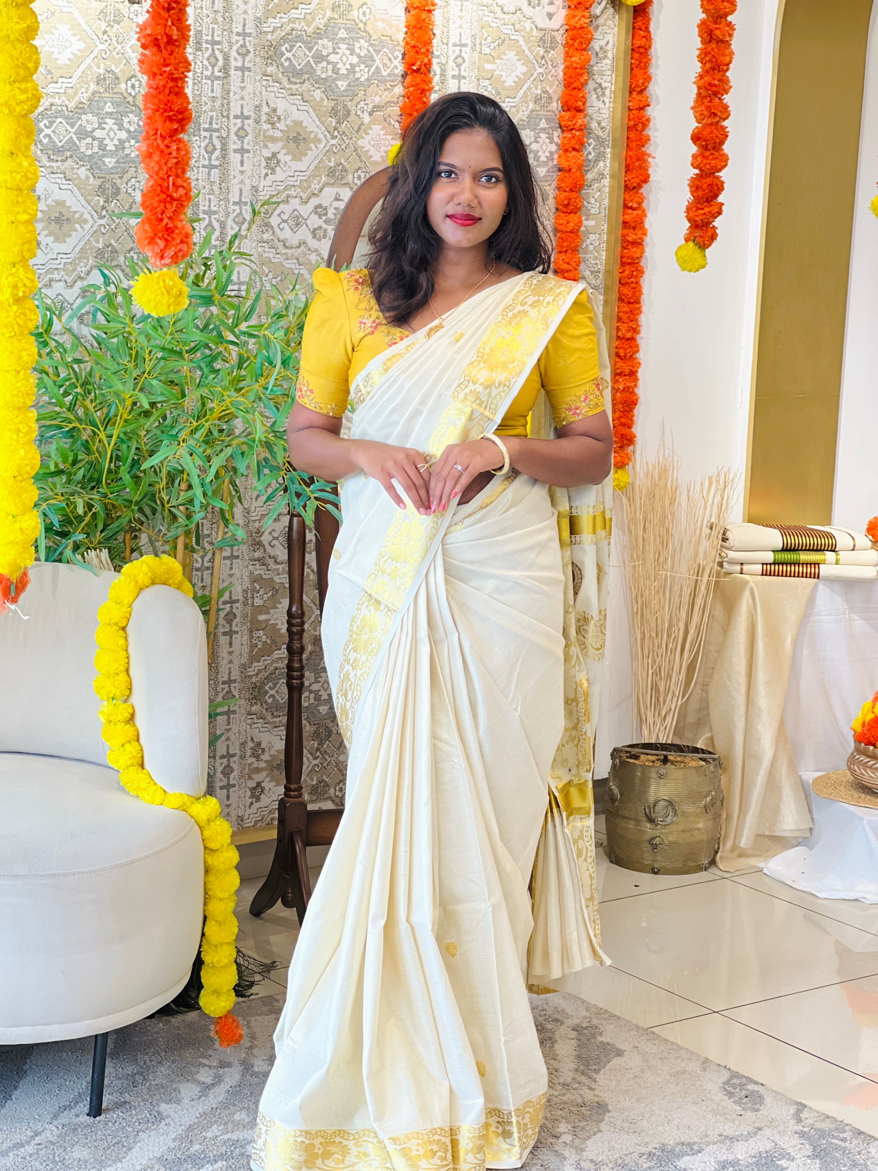 Tissue Weaved Pattern Kerala Cotton Saree | RLF153