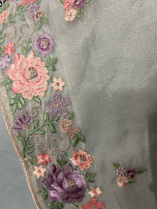 Floral Embroidery Borders Tissue Saree | SHC156