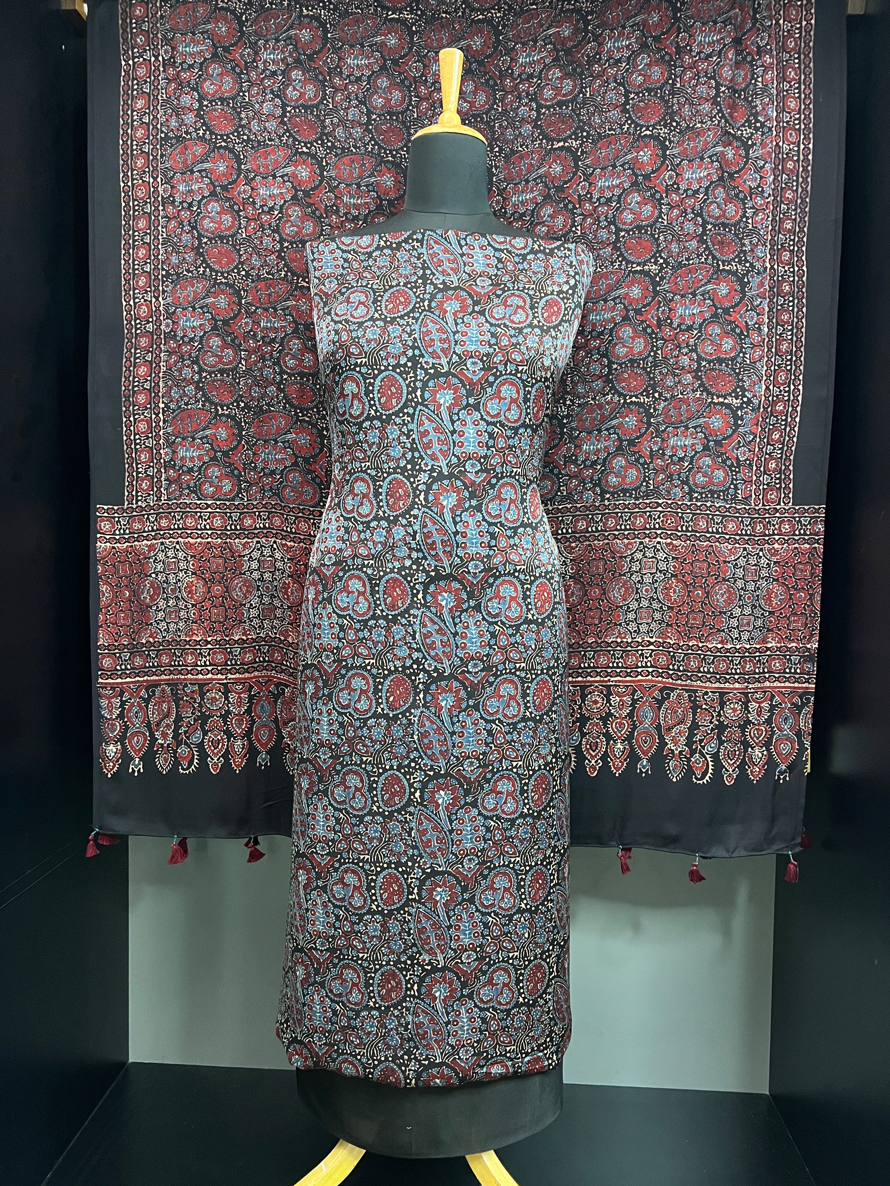 Ajrakh Printed Unstitched Modal Salwar Set | MF182