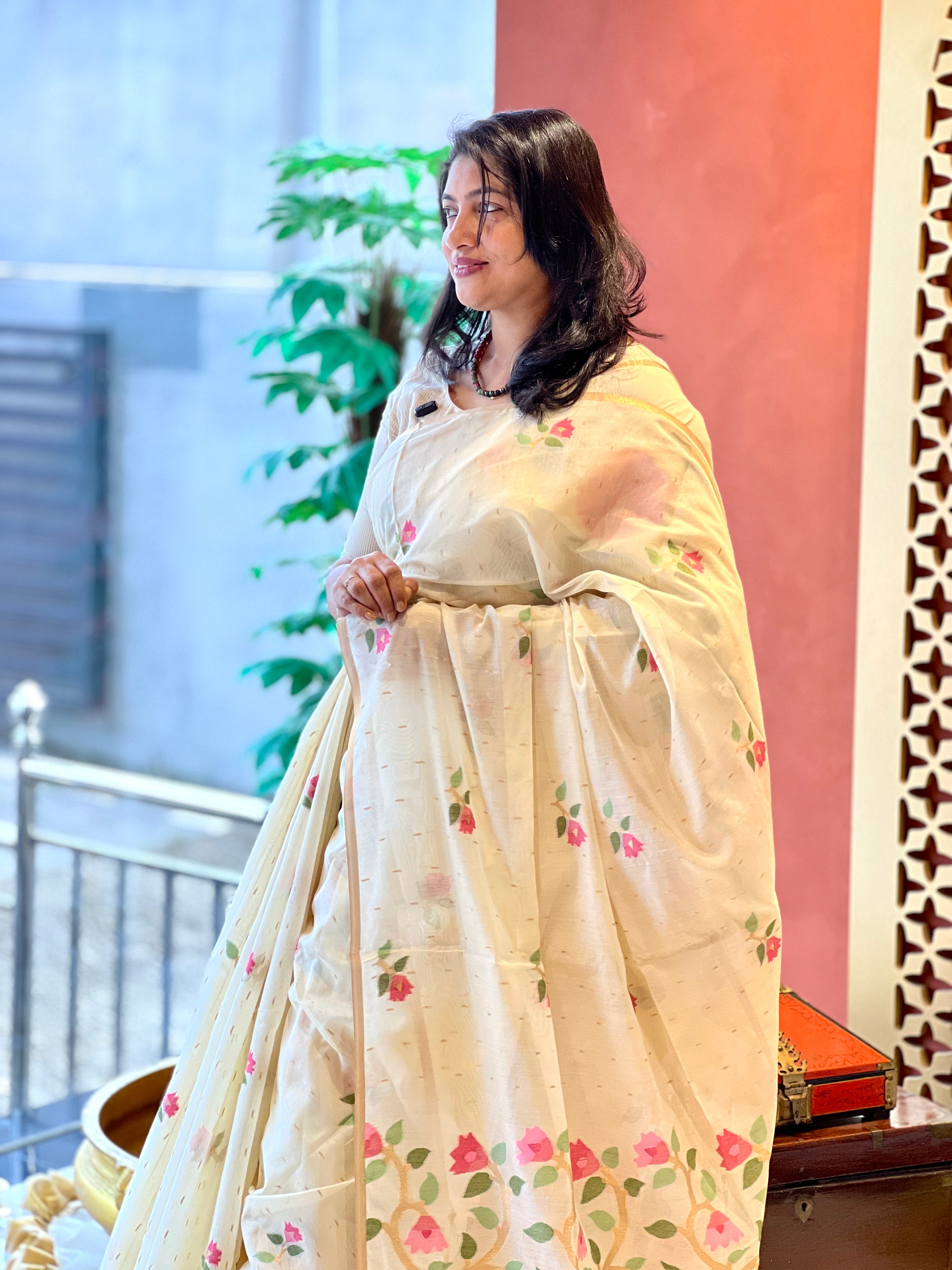 Jamdani Woven Floral Pattern Chanderi Saree | SSN556