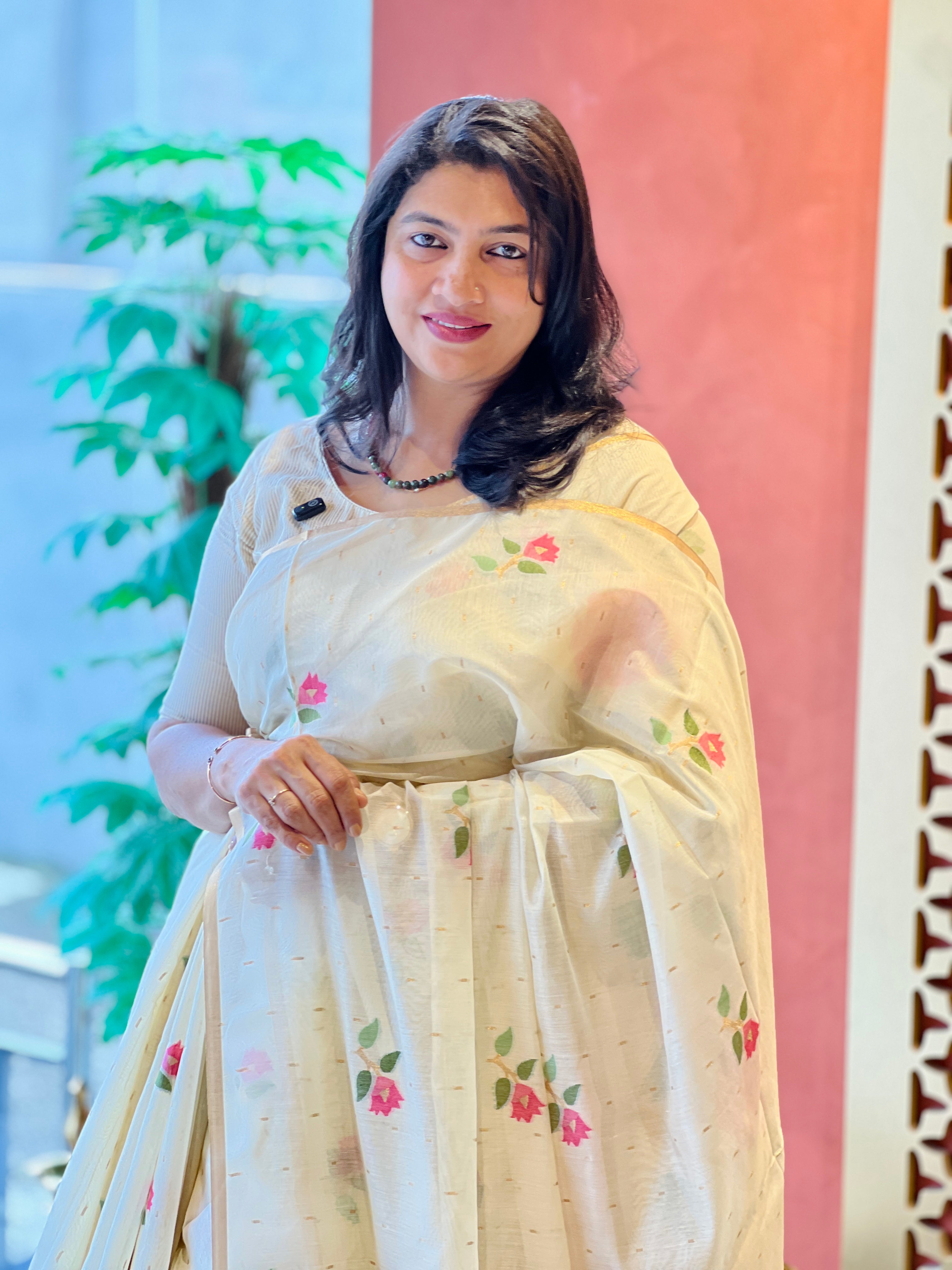 Jamdani Woven Floral Pattern Chanderi Saree | SSN556