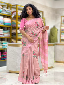 Floral Embroidered Basbara Silk Finish Saree | NHH372