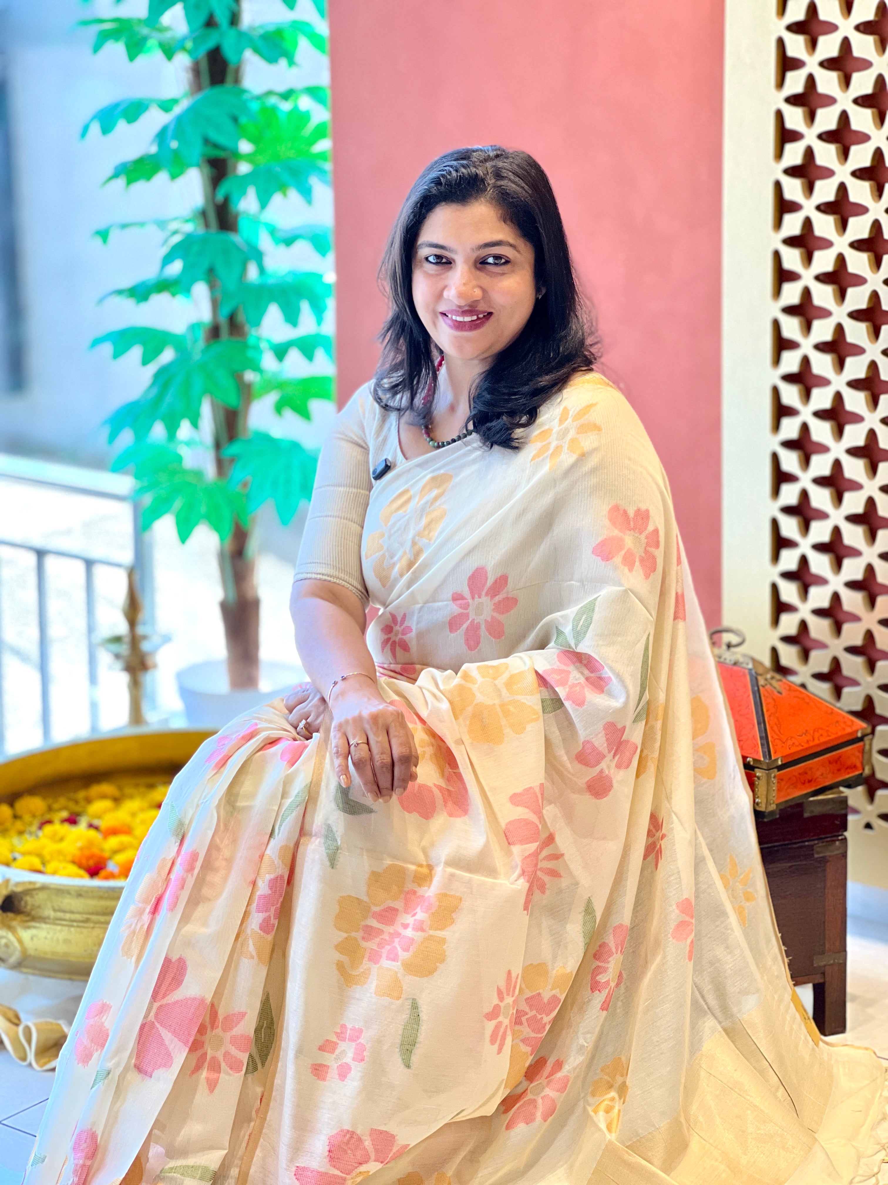 Jamdani Woven Floral Pattern Chanderi Saree | SSN553