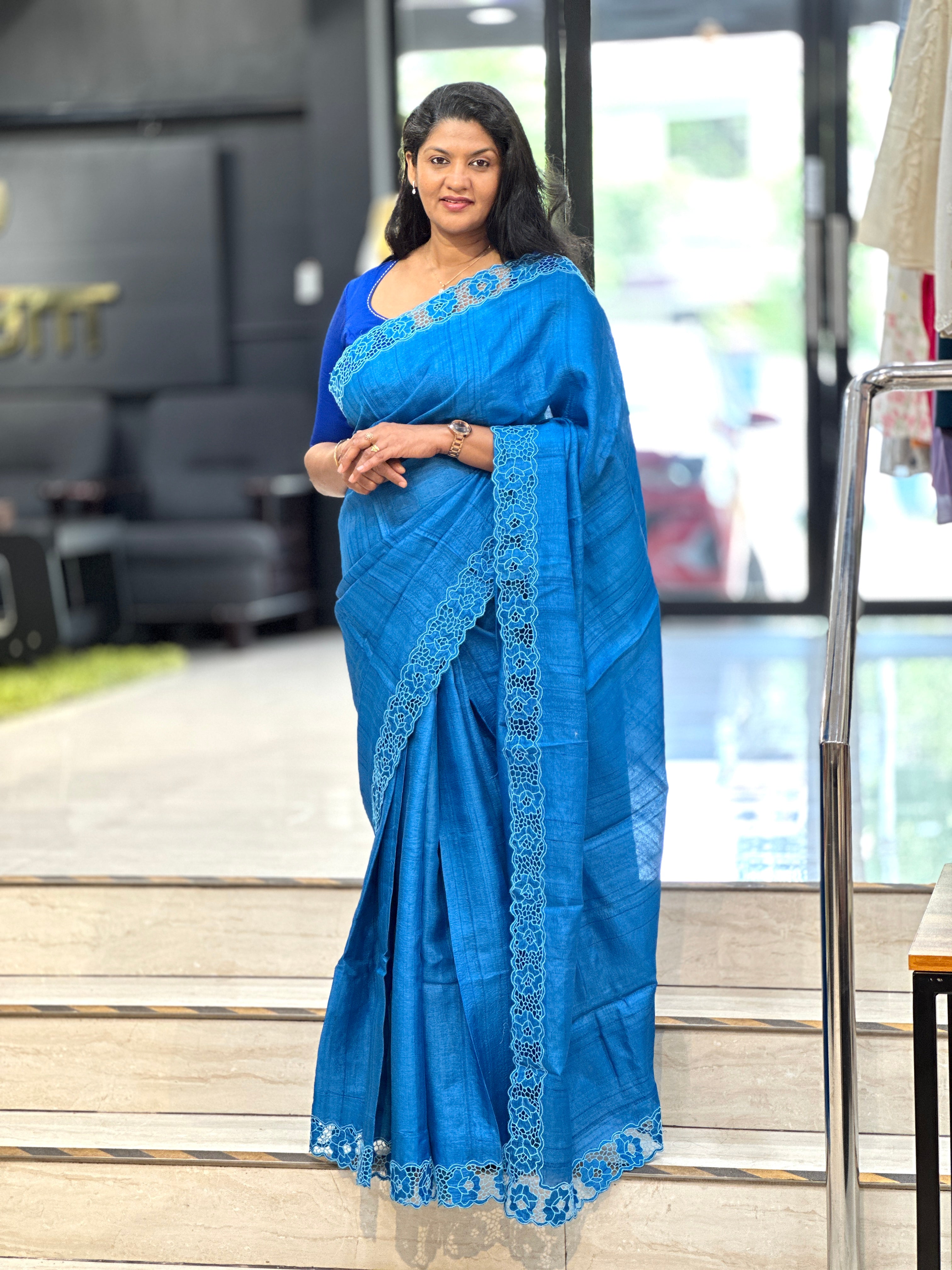 Twine Cut Work With Floral Embroidered Desi Tussar Saree |TC483