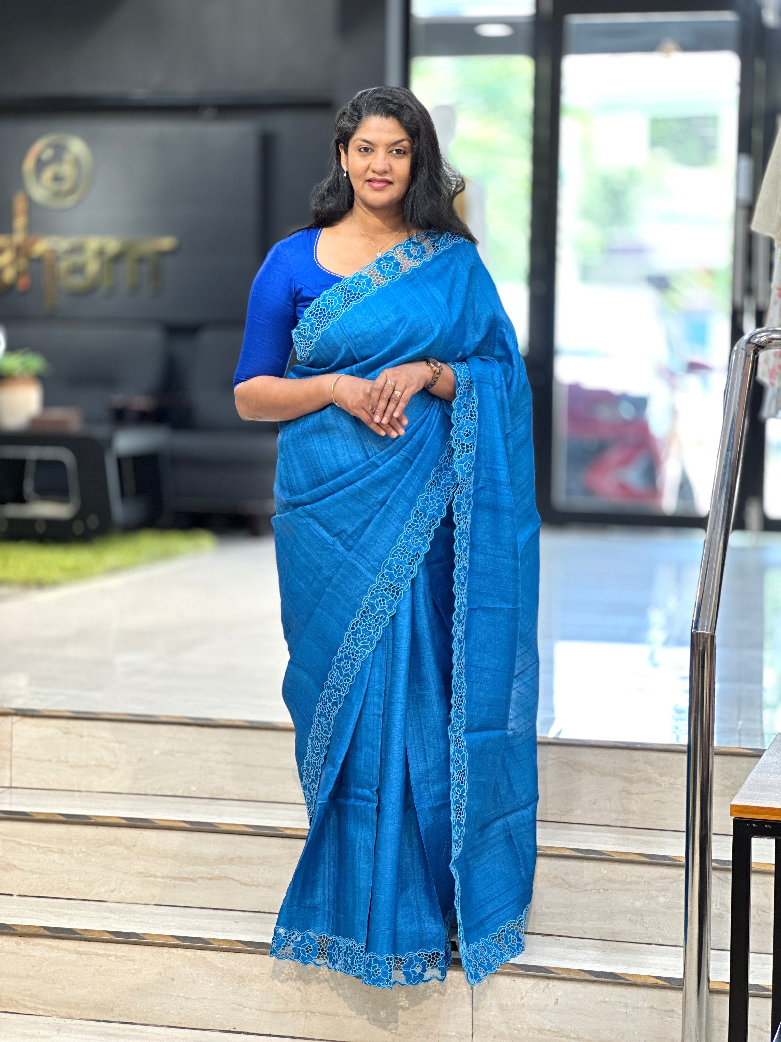 Twine Cut Work With Floral Embroidered Desi Tussar Saree |TC483