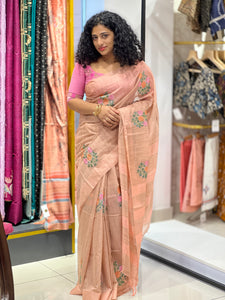 Floral Embroidered Basbara Silk Finish Saree | NHH374