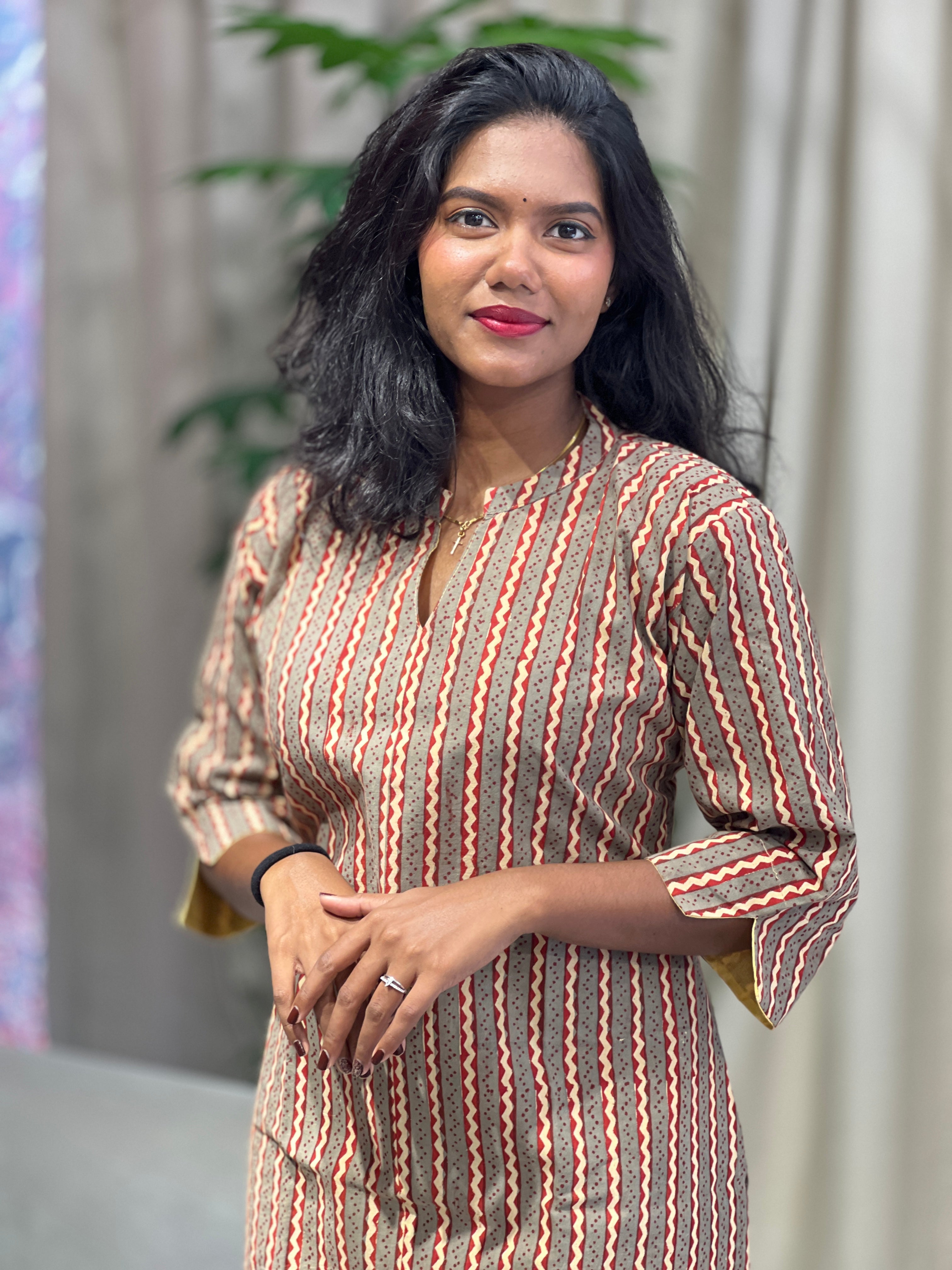 Zigzag Print Detailed Cotton Kurta | RMLA258