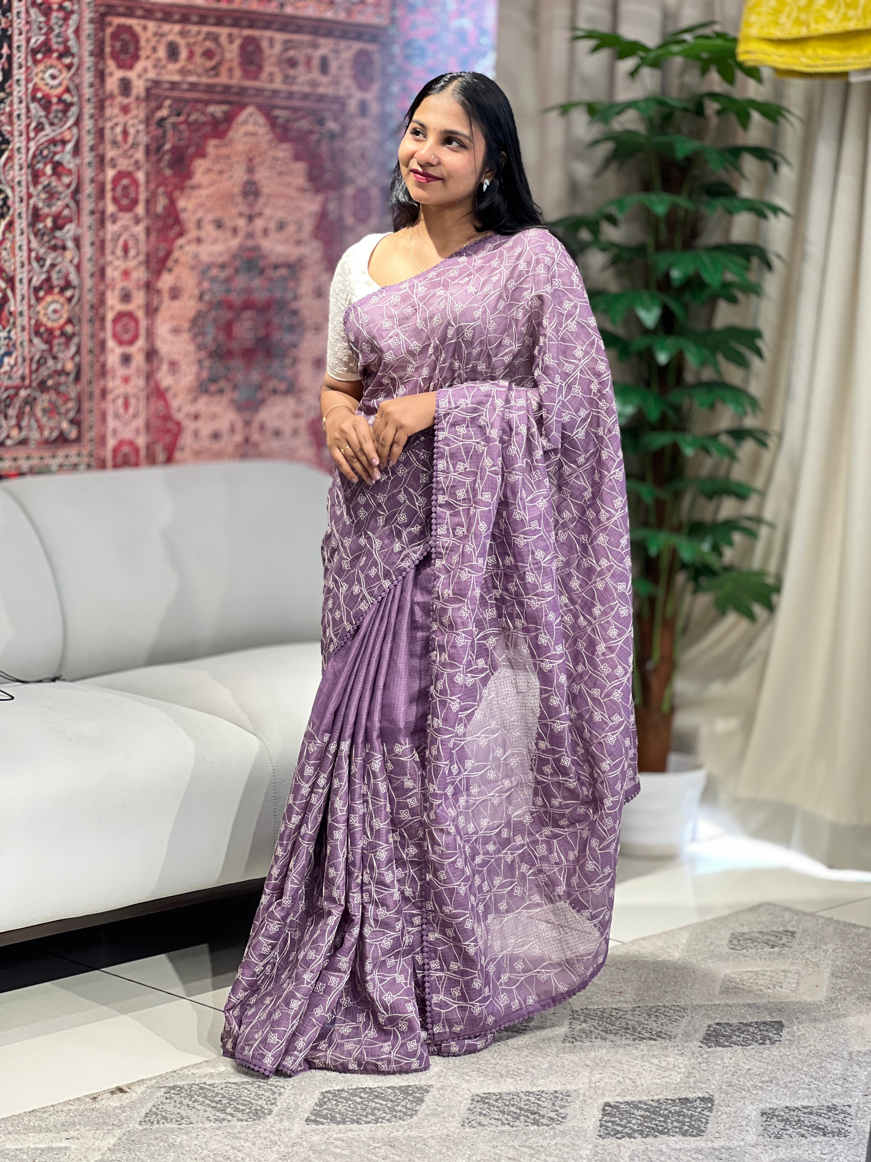 Floral Embroidery Detailed Kota Saree | BLD1673