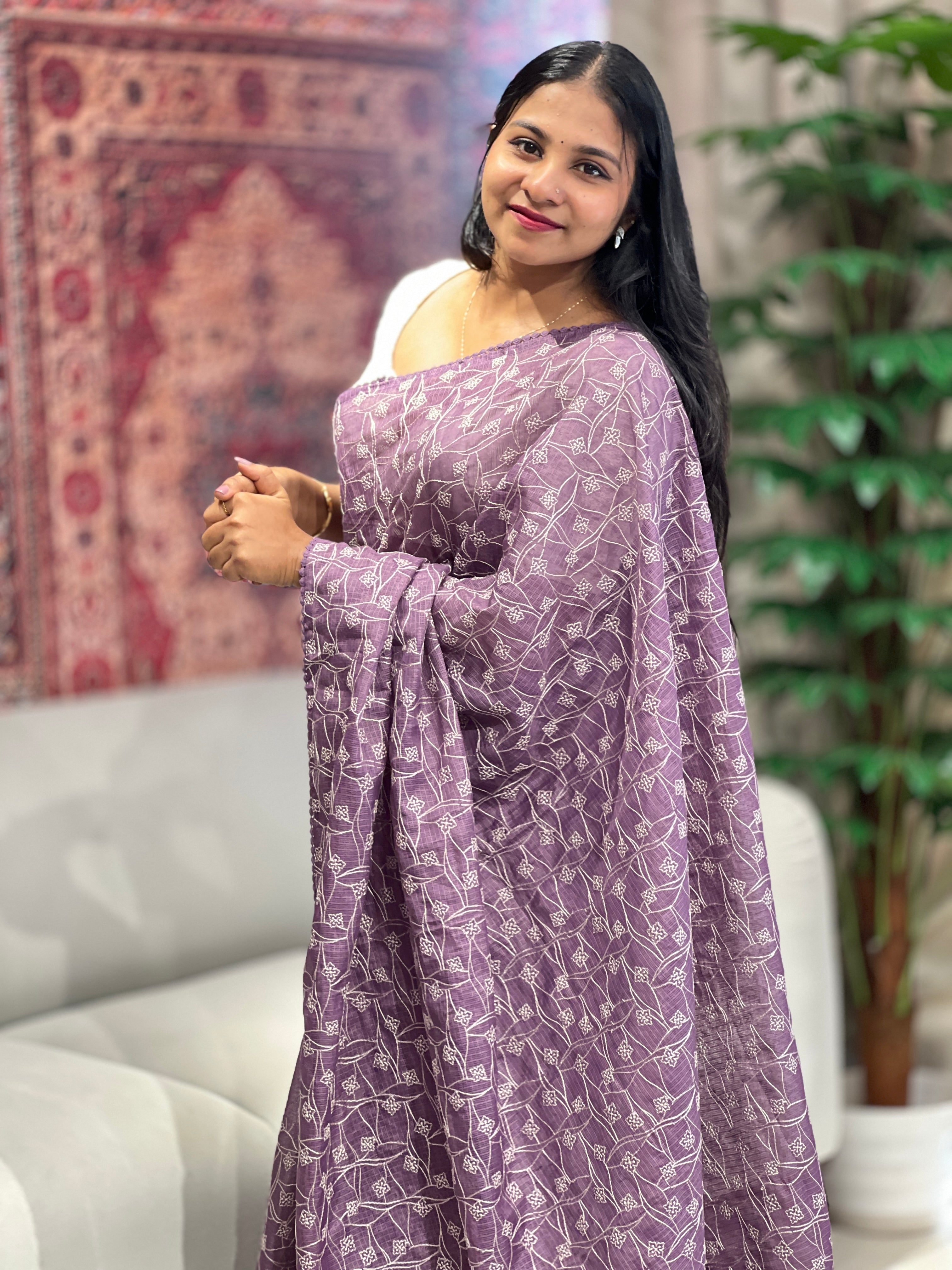 Floral Embroidery Detailed Kota Saree | BLD1673
