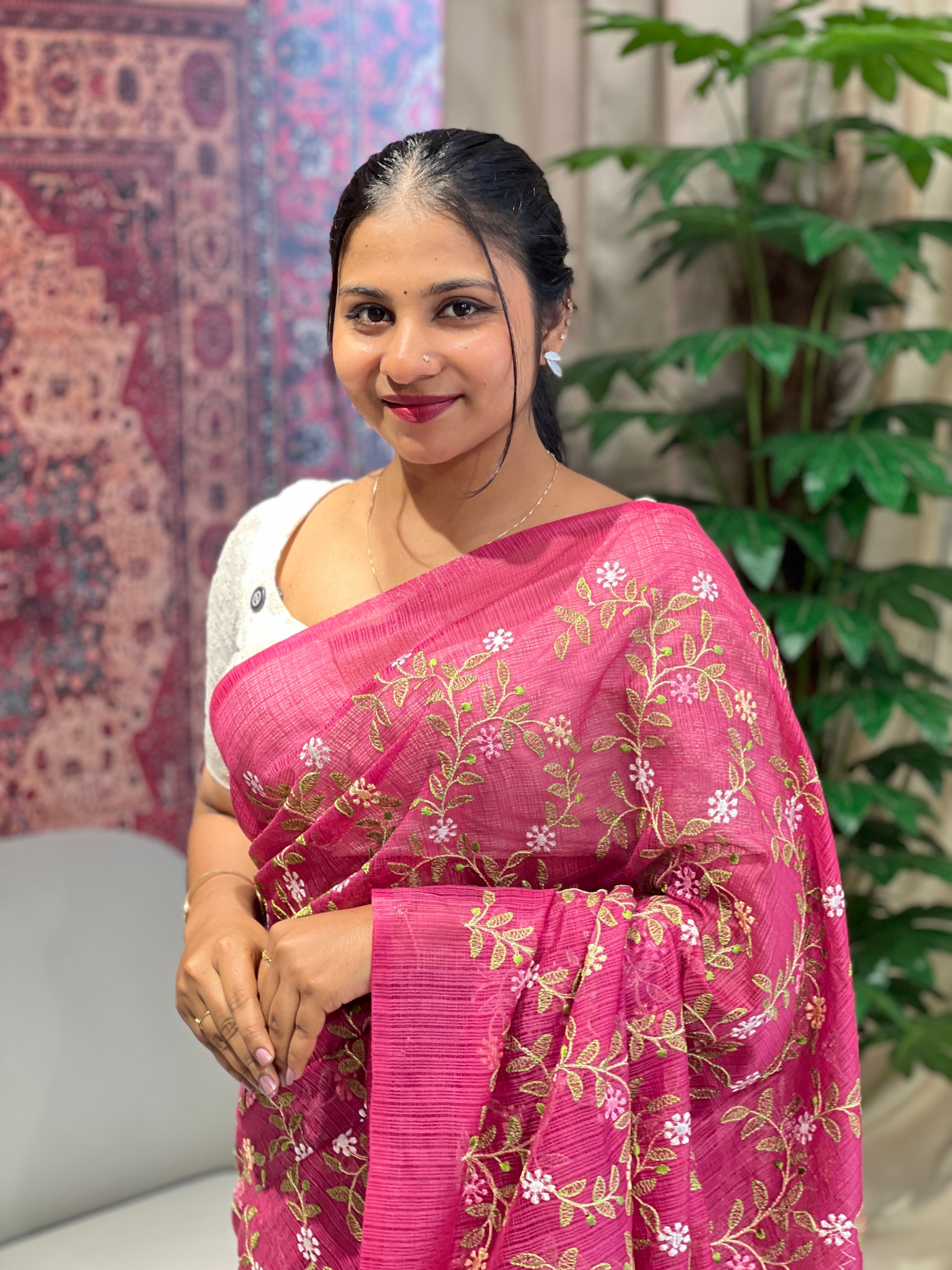 Floral Embroidery Detailed Silky Kota Saree | NHH472