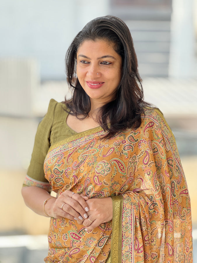 Paisley Printed Semi Silk Saree | SSN357