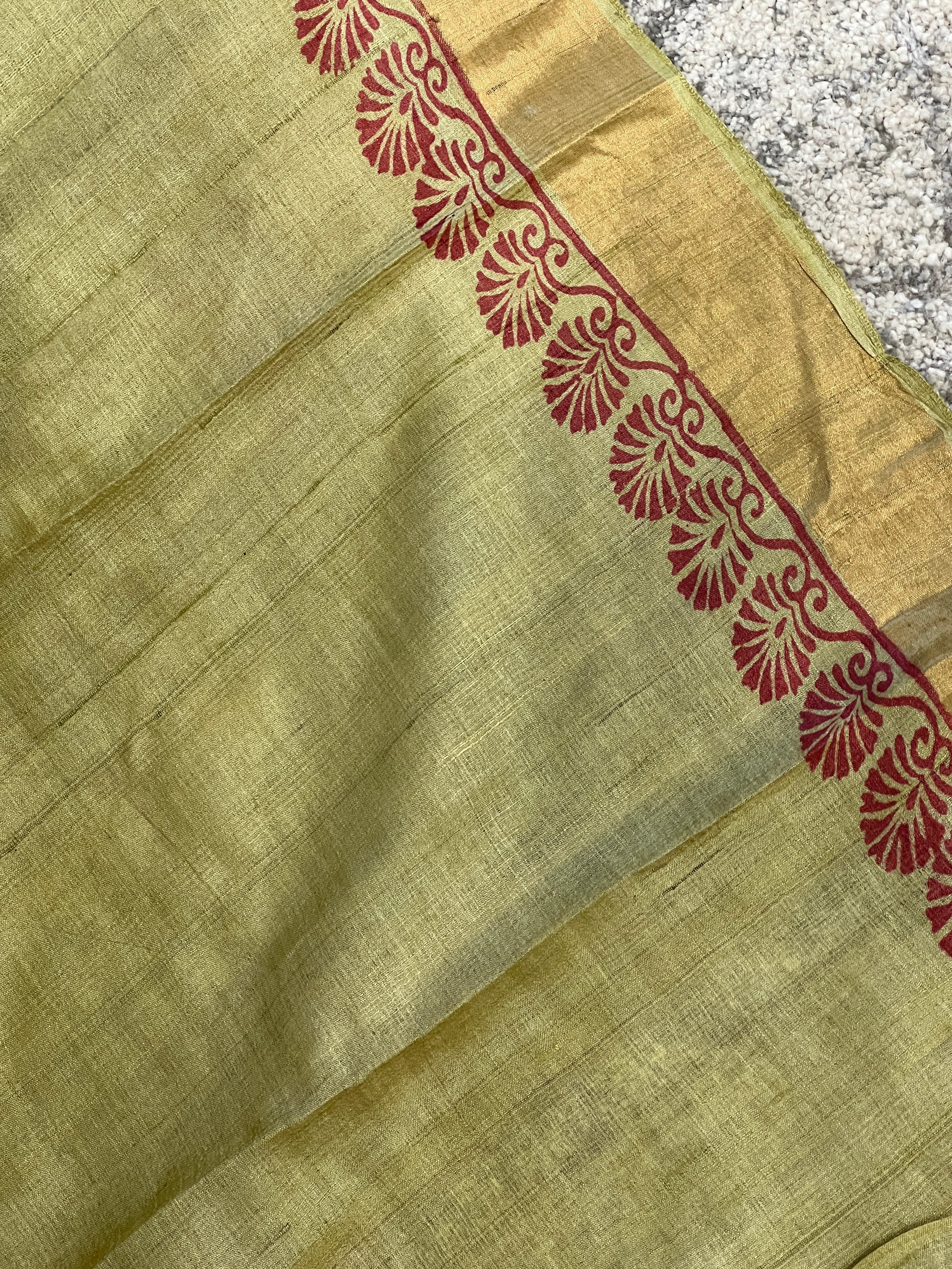 Block Printed Desi Tussar Saree | MNH387