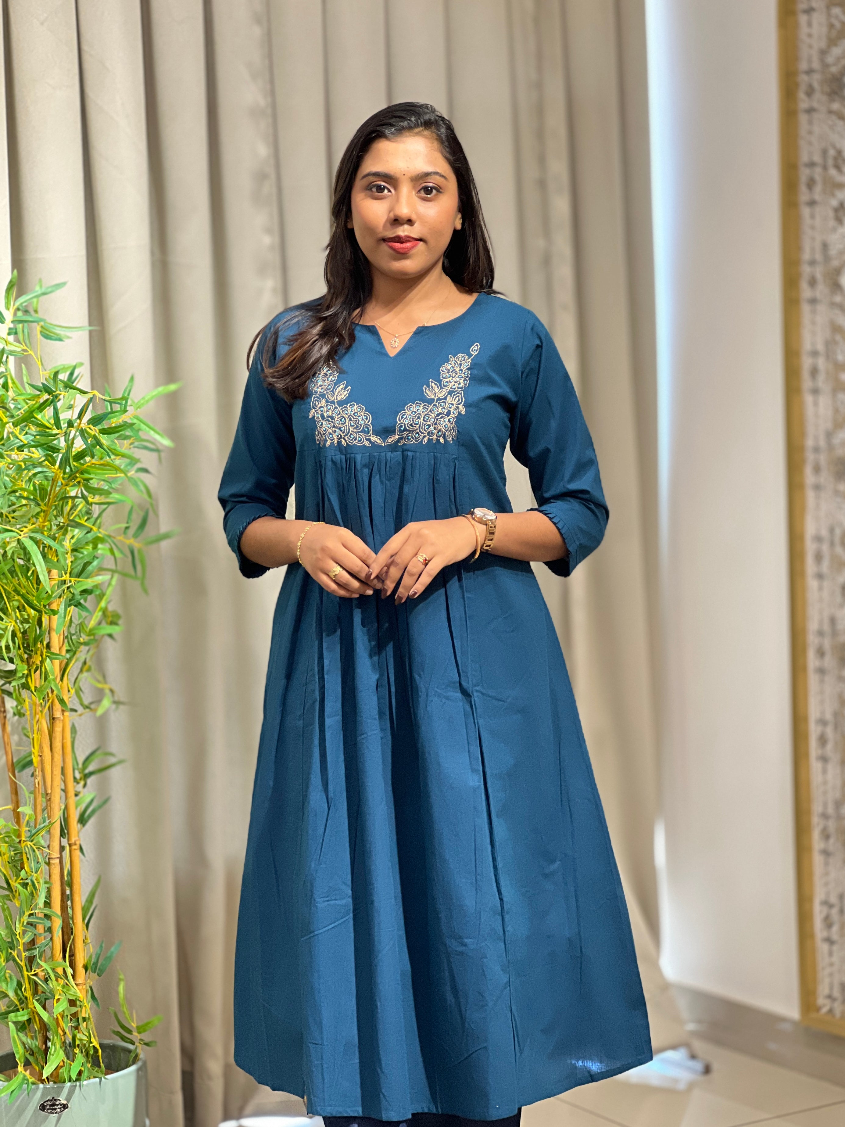 Embroidered A Line Cotton Kurta | MSN281