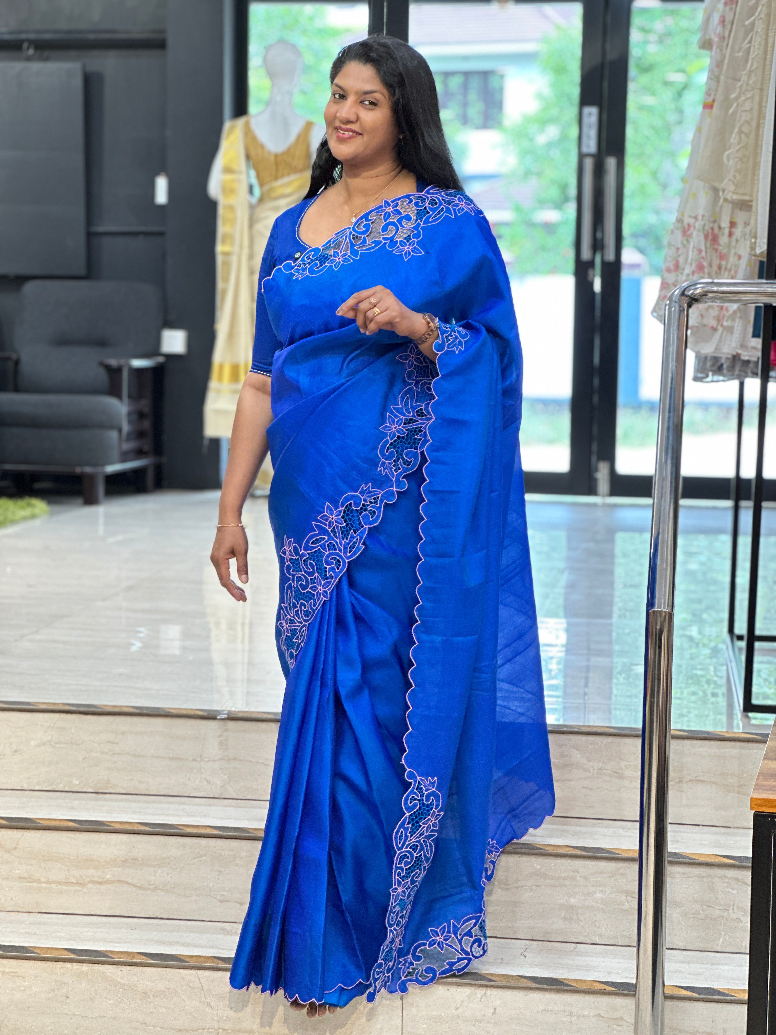 Twine Cut Work Placement Detailed Soft Silk Saree | TC401