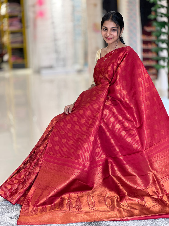 Stripe & Circular Buta Weaving Kanchipuram Saree | HH106