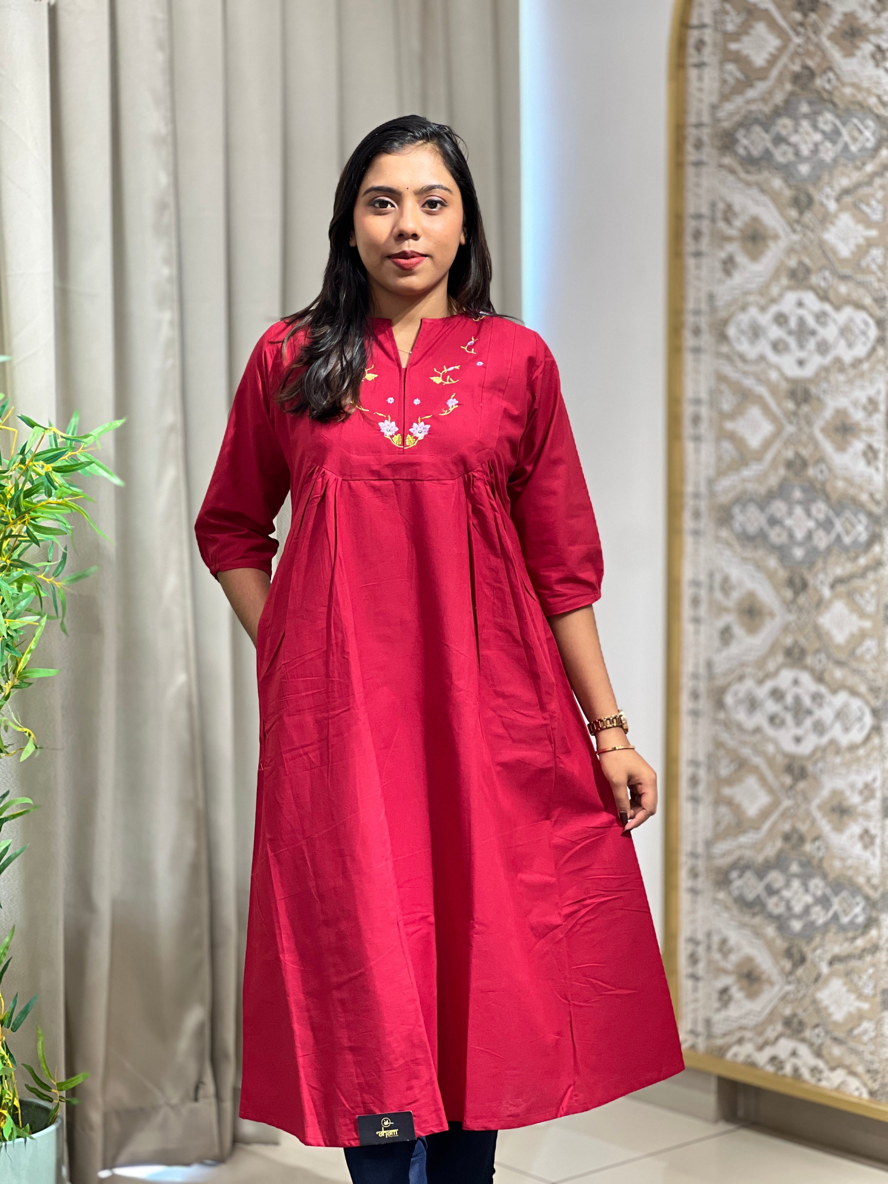 Embroidered A Line Cotton Kurta | MSN283