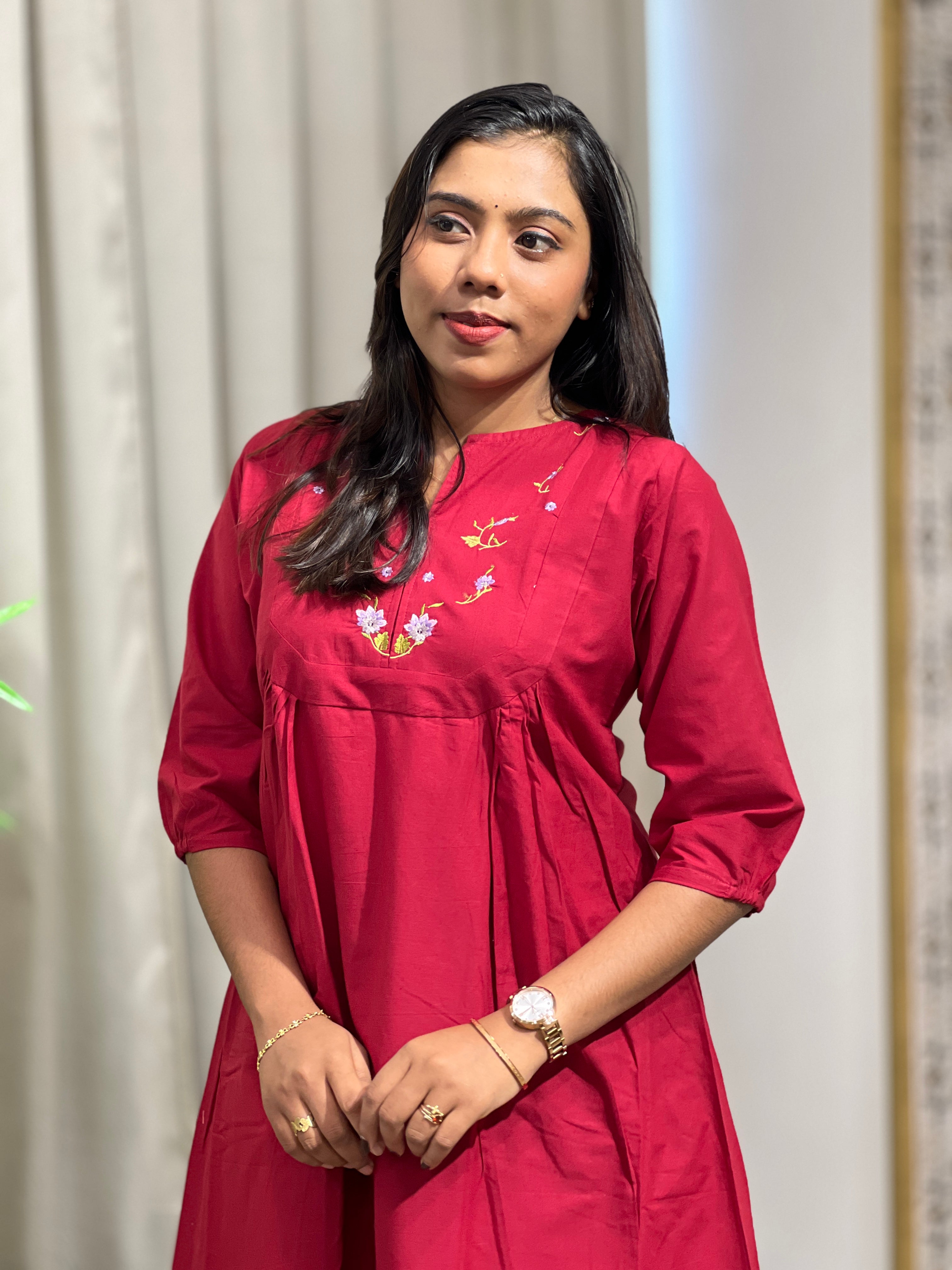 Embroidered A Line Cotton Kurta | MSN283