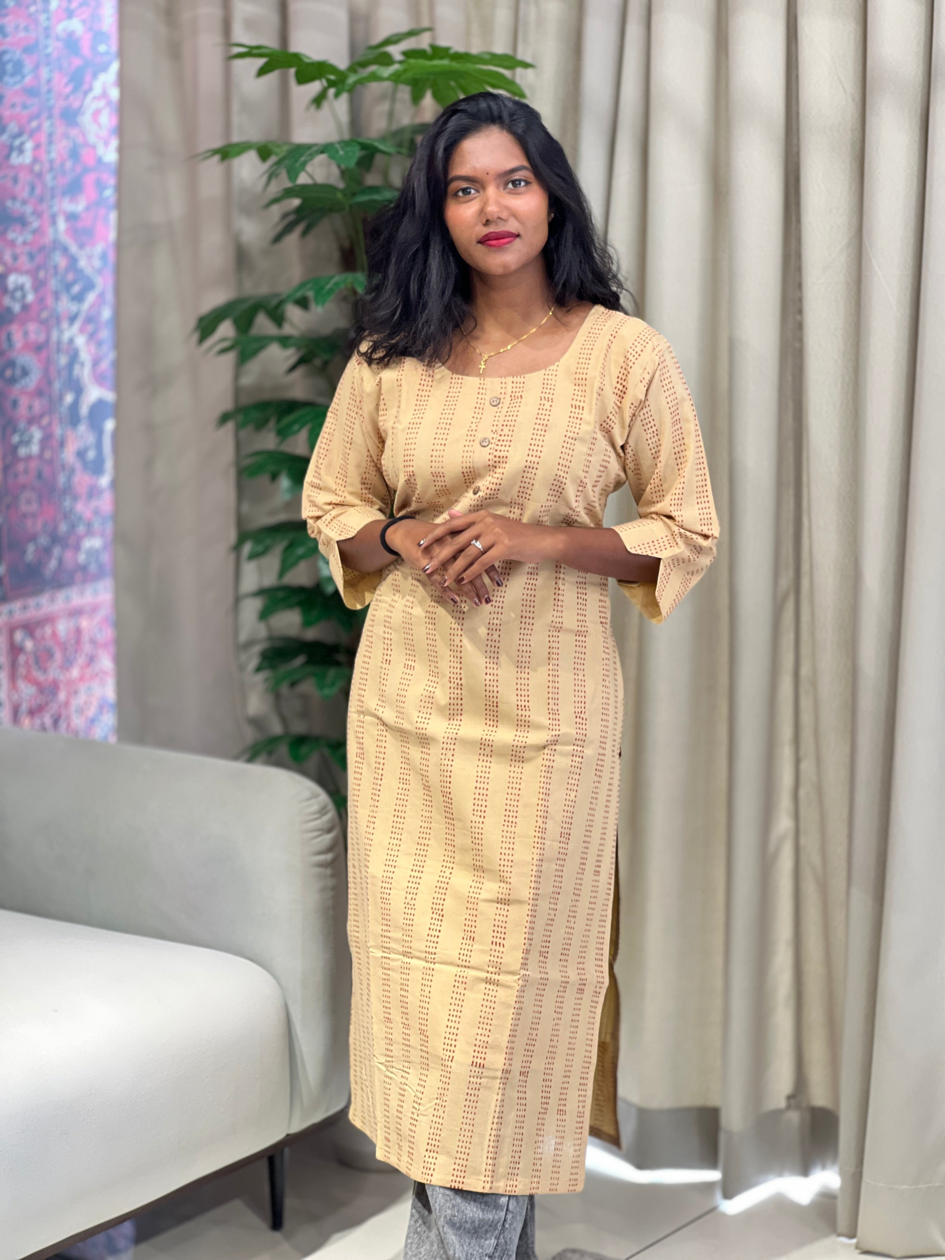 Stripes With Dotted Printed Cotton Kurta | RMLA253