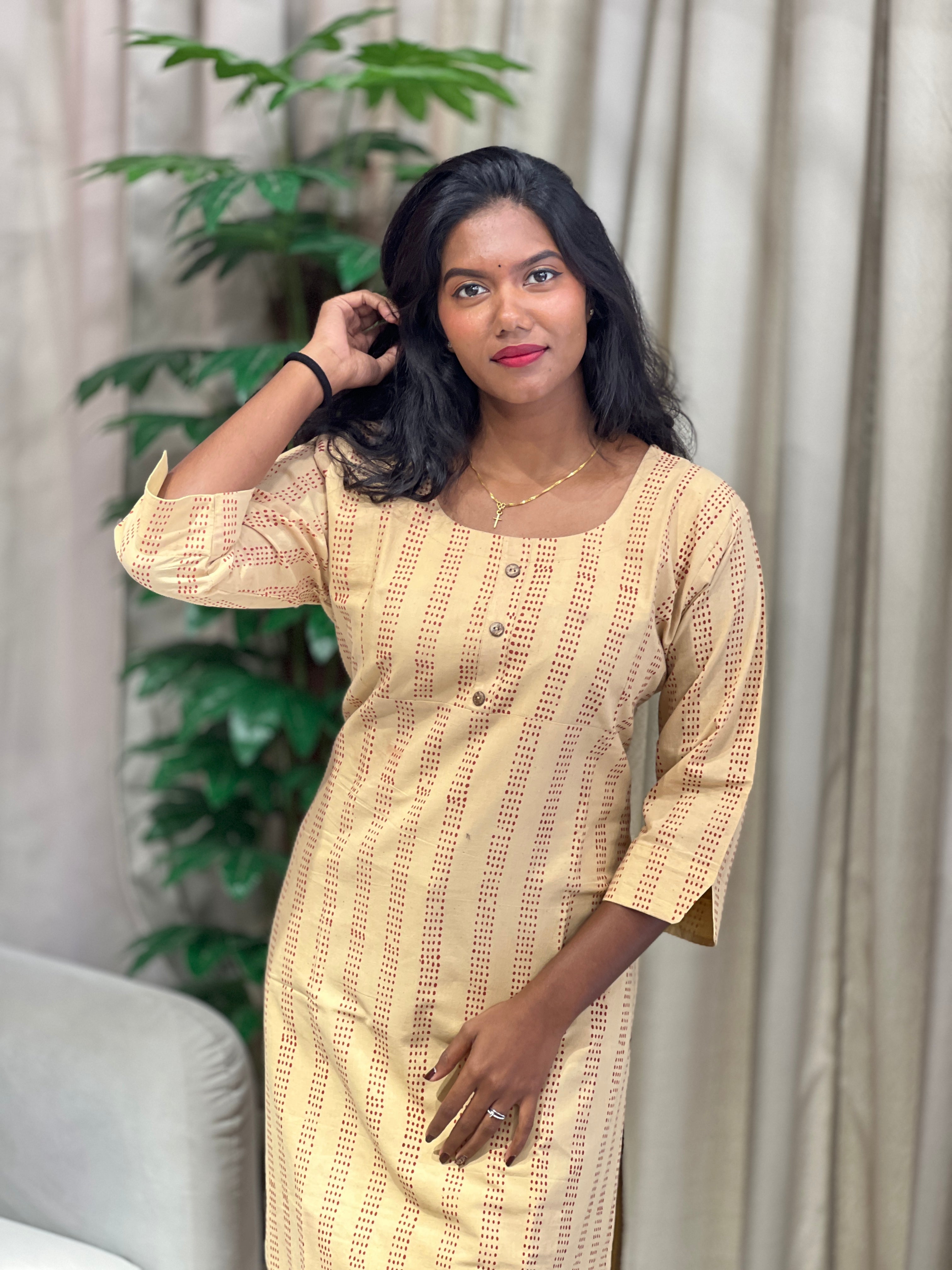 Stripes With Dotted Printed Cotton Kurta | RMLA253