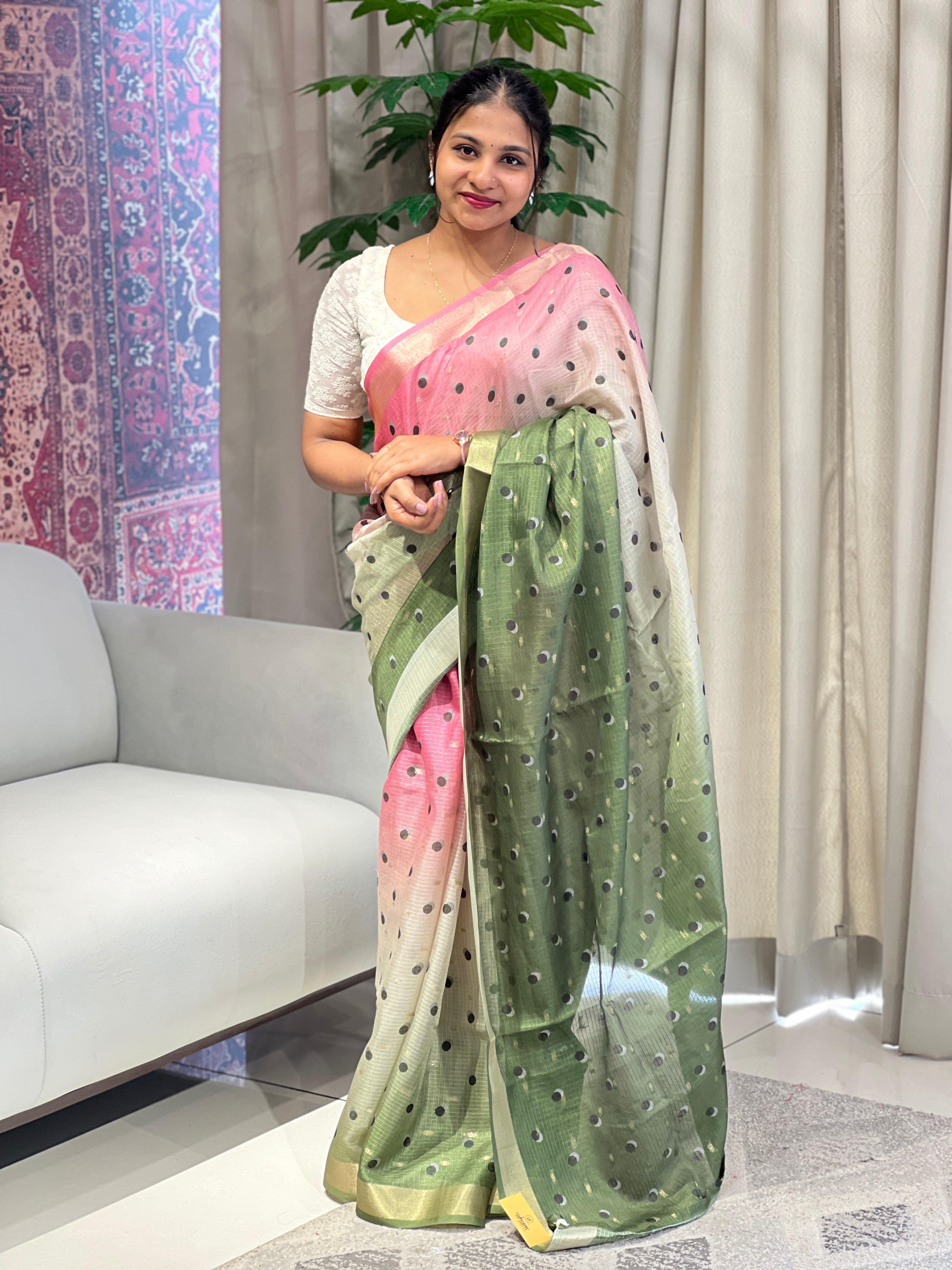 Polka Print With Zari Woven Silky Kota Saree | HT287